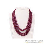 Mosambique Vivid Red Ruby 3 Beads Necklace Tumble - Emerald House Jaipur