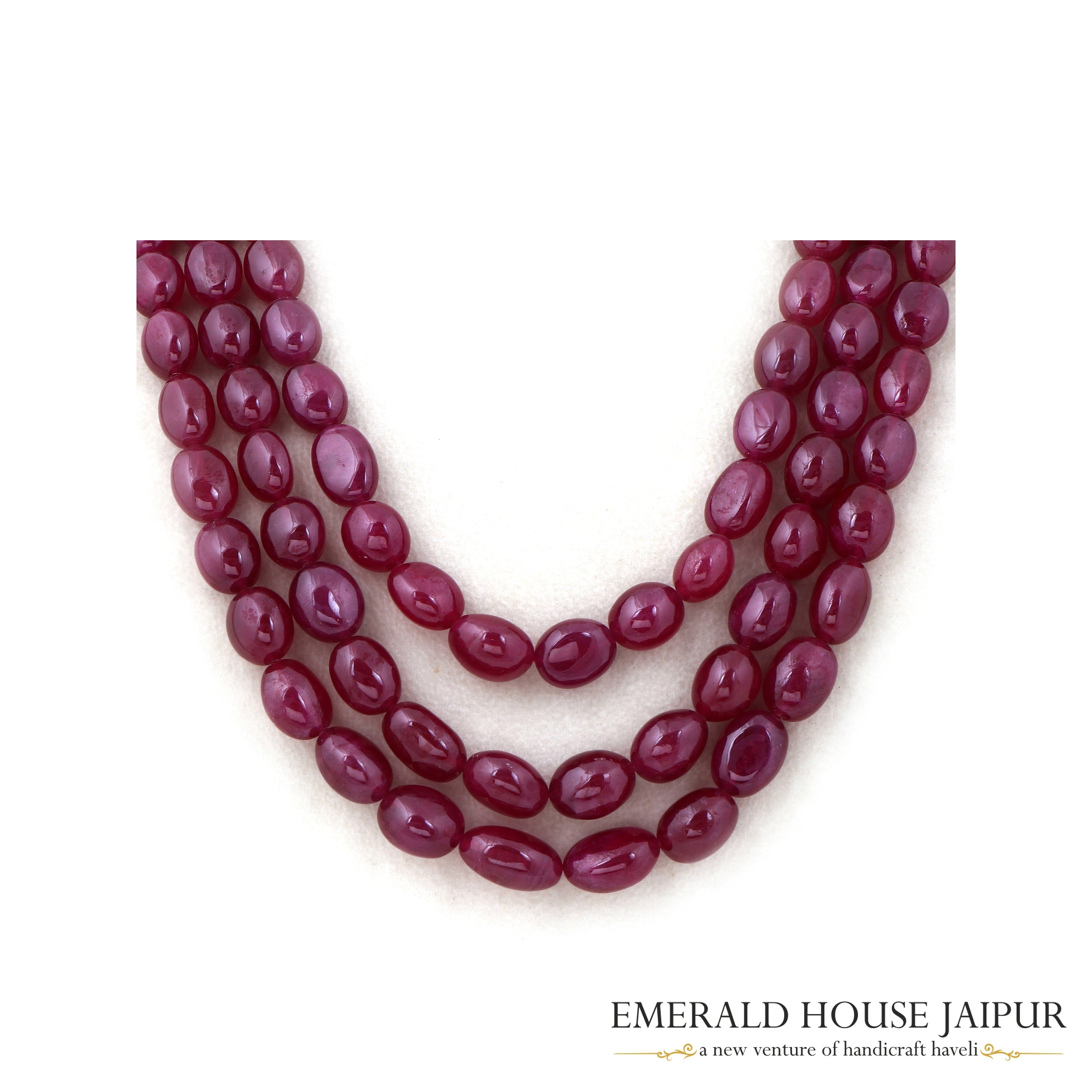 Mosambique Vivid Red Ruby 3 Beads Necklace Tumble - Emerald House Jaipur