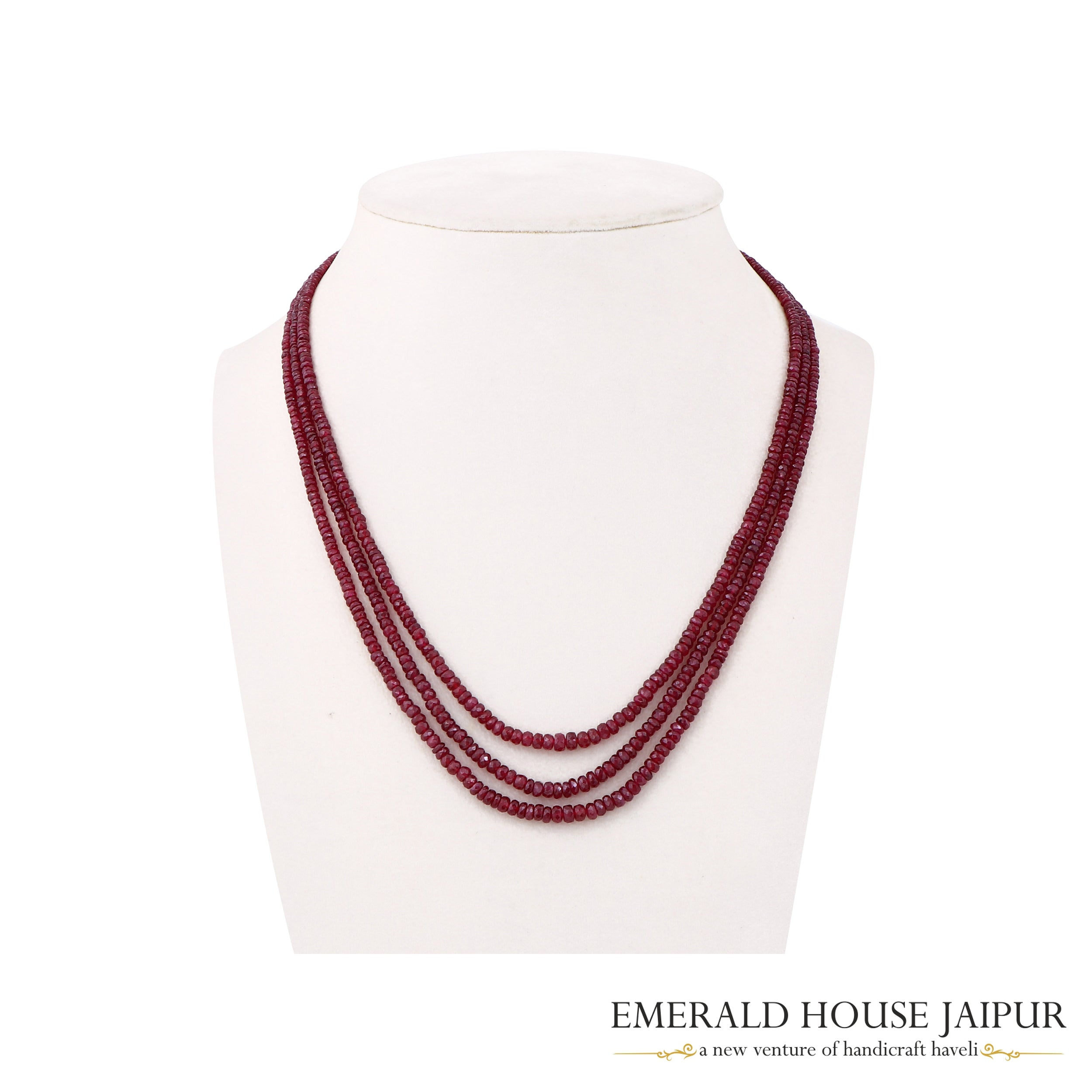 Mozambique Ruby  3 Beads Necklace Faceted - Emerald House Jaipur