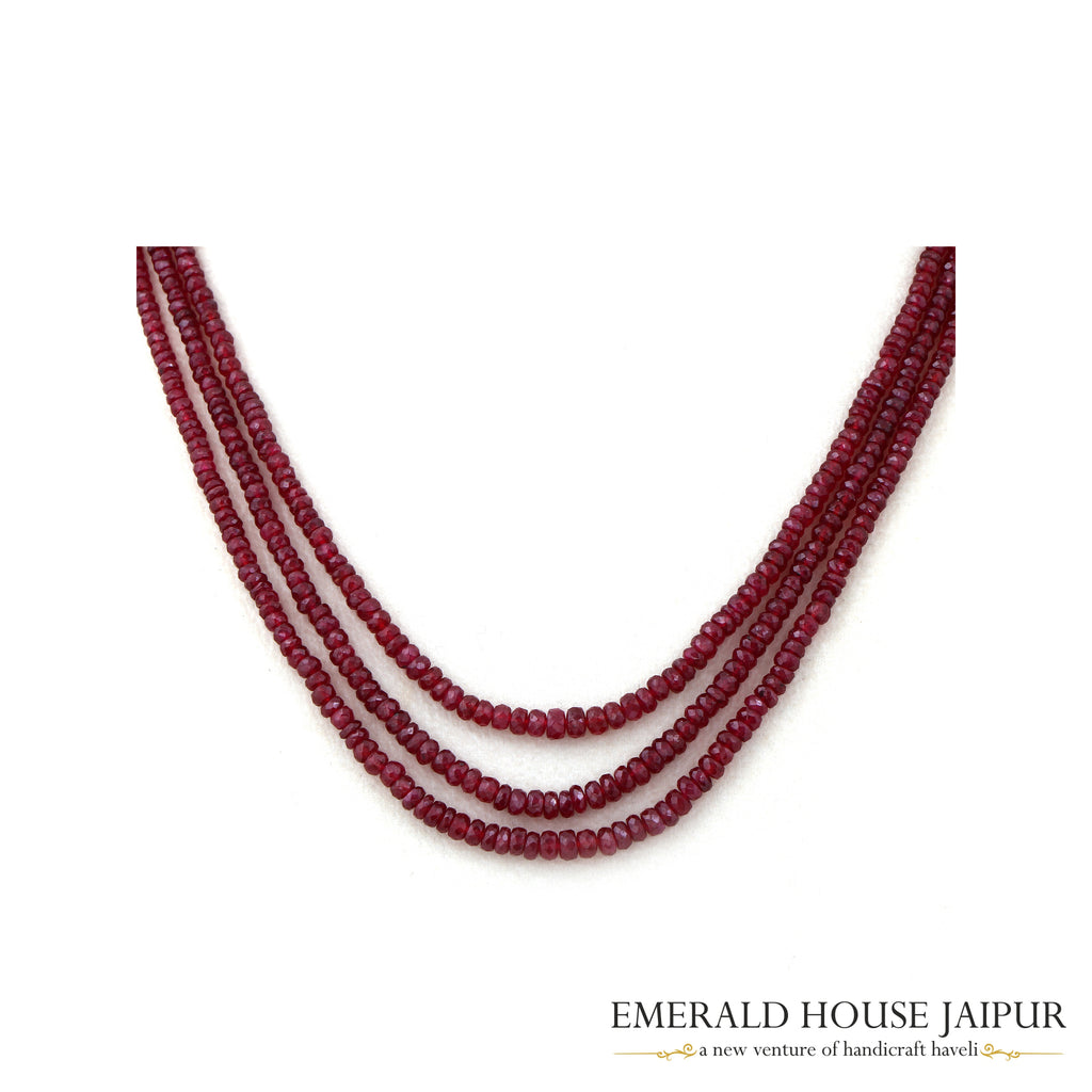 Mozambique Ruby  3 Beads Necklace Faceted - Emerald House Jaipur
