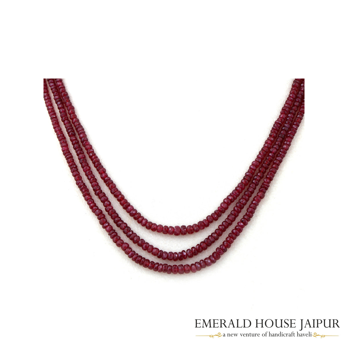 Mozambique Ruby  3 Beads Necklace Faceted - Emerald House Jaipur