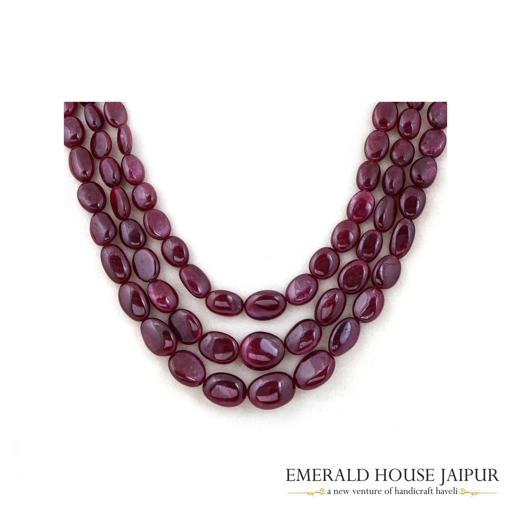 Mozambique Ruby  3 Beads Necklace Tumble - Emerald House Jaipur