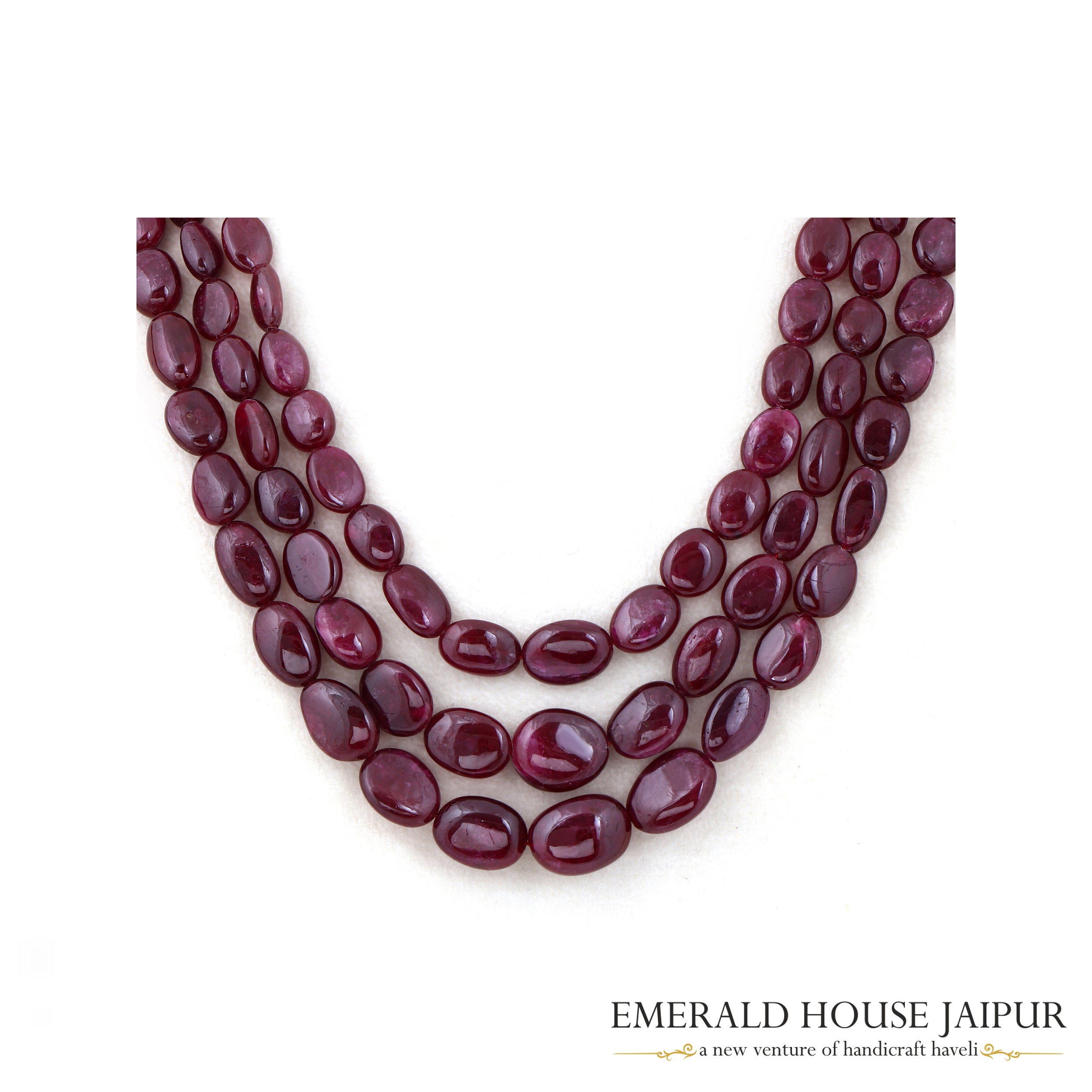 Mozambique Ruby  3 Beads Necklace Tumble - Emerald House Jaipur