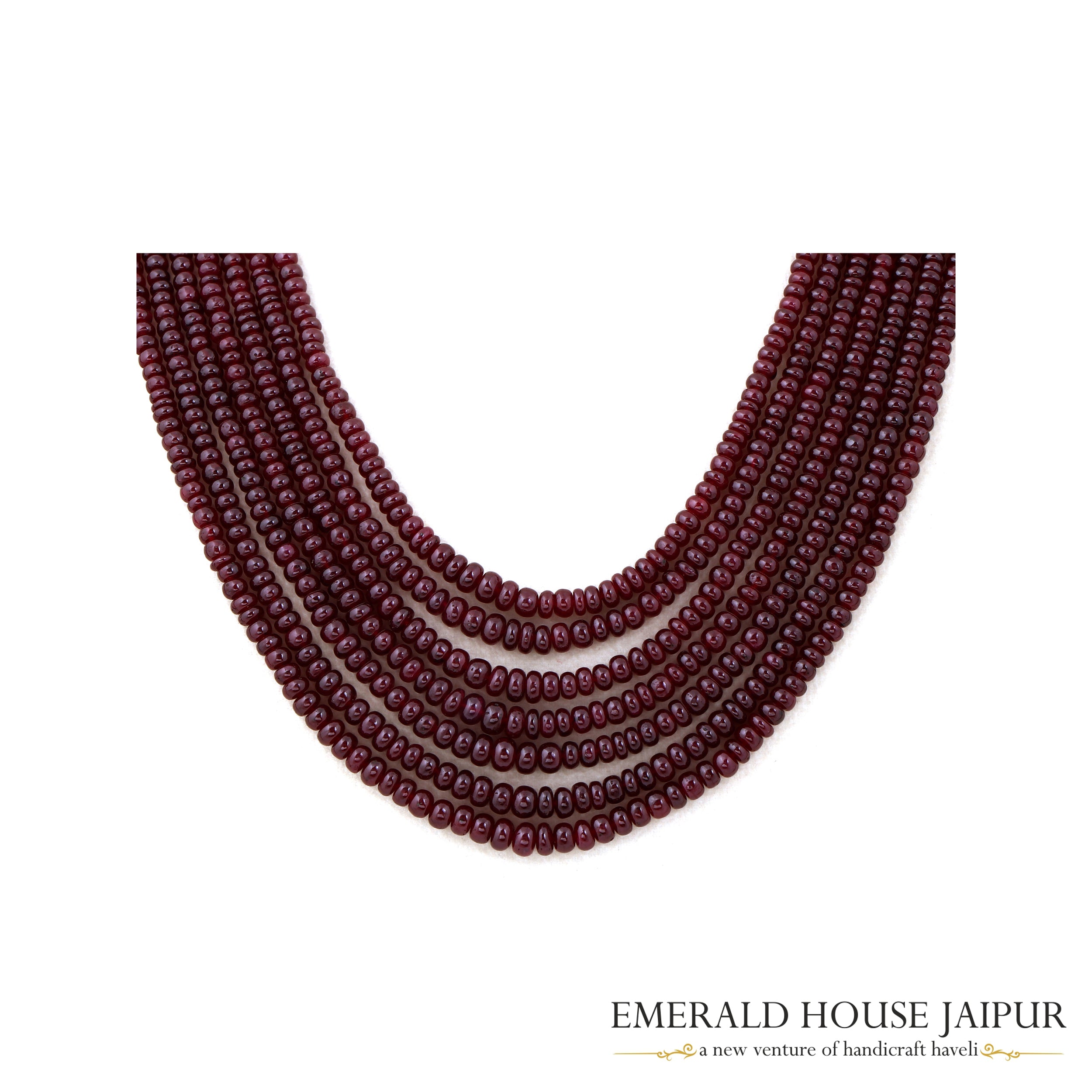 Mozambique Ruby 7 Beads Necklace Round Tumble - Emerald House Jaipur