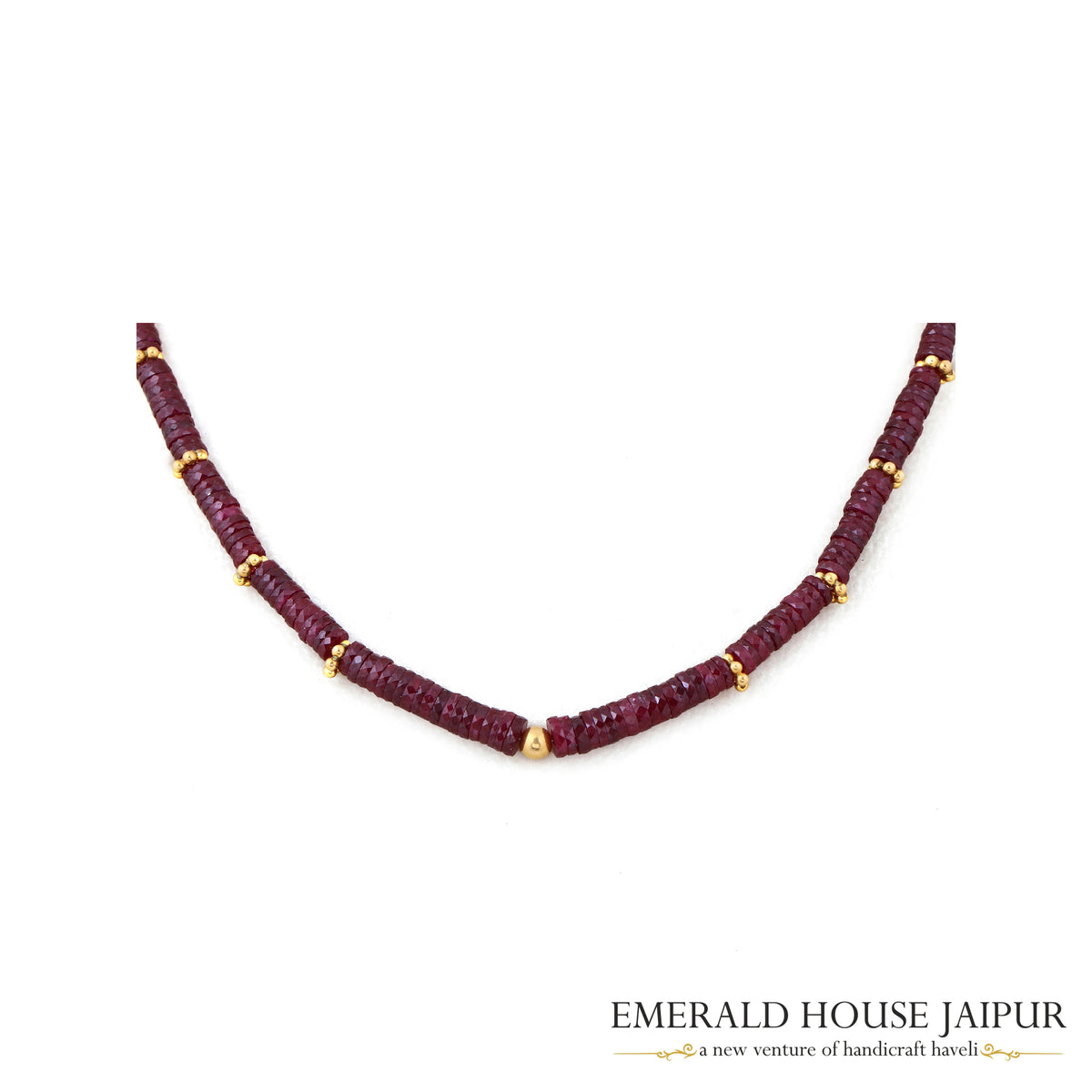 Mozambique Ruby Disc Beads Necklace with 18K Yellow Gold - Emerald House Jaipur