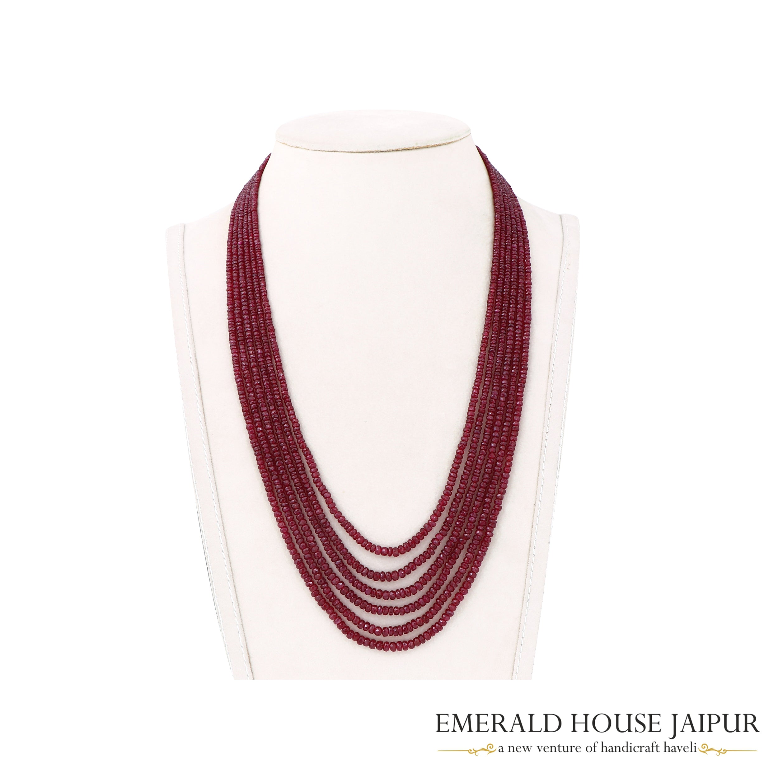 Mozambique Ruby Round Faceted 6 Beads Necklace Heated - Emerald House Jaipur