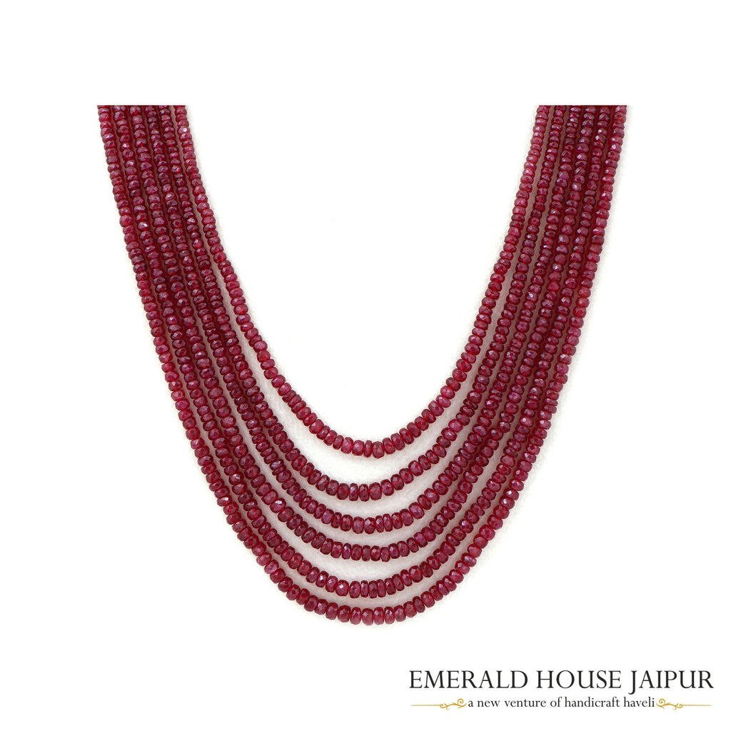 Mozambique Ruby Round Faceted 6 Beads Necklace Heated - Emerald House Jaipur