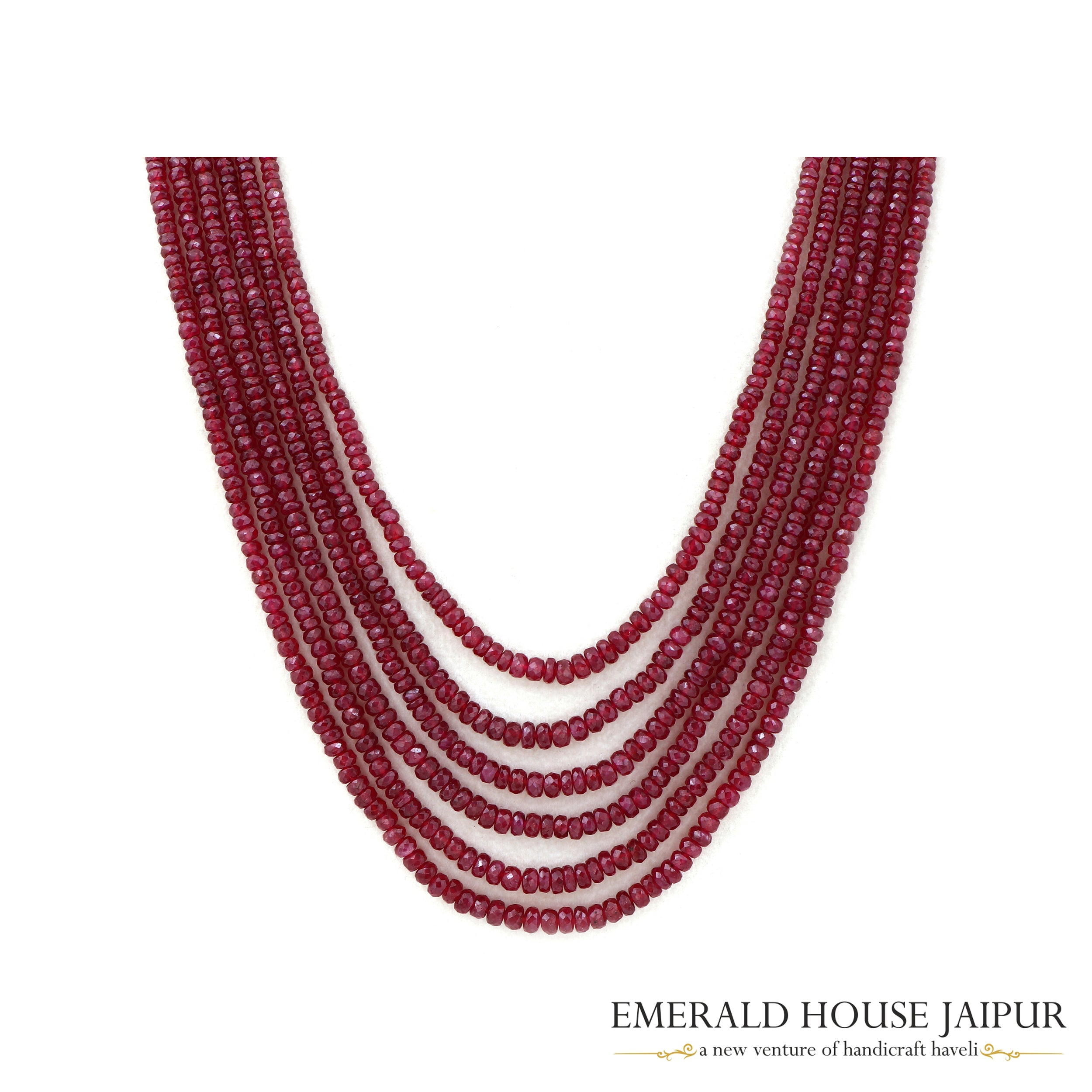 Mozambique Ruby Round Faceted 6 Beads Necklace Heated - Emerald House Jaipur
