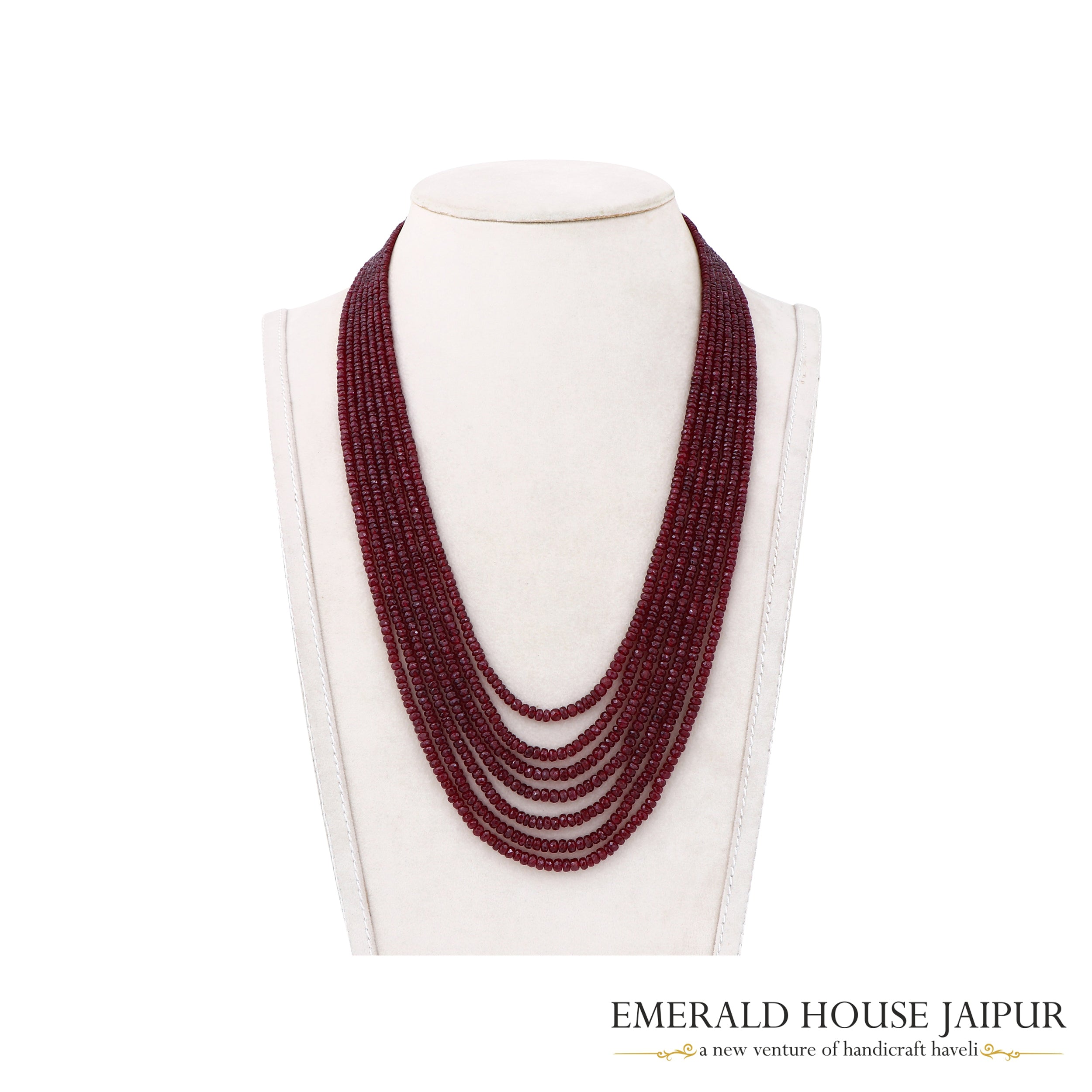 Mozambique Ruby Round Faceted Beads Necklace Heated - Emerald House Jaipur