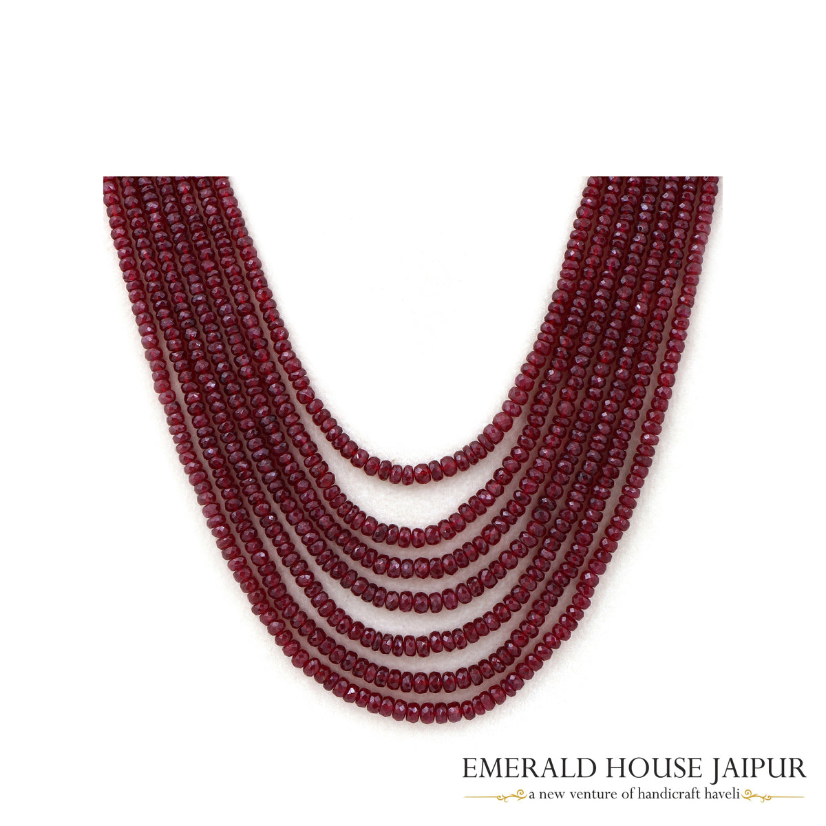 Mozambique Ruby Round Faceted Beads Necklace Heated - Emerald House Jaipur