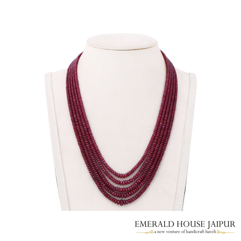 Mozambique Ruby Round Tumble 5 Beads Necklace Heated - Emerald House Jaipur