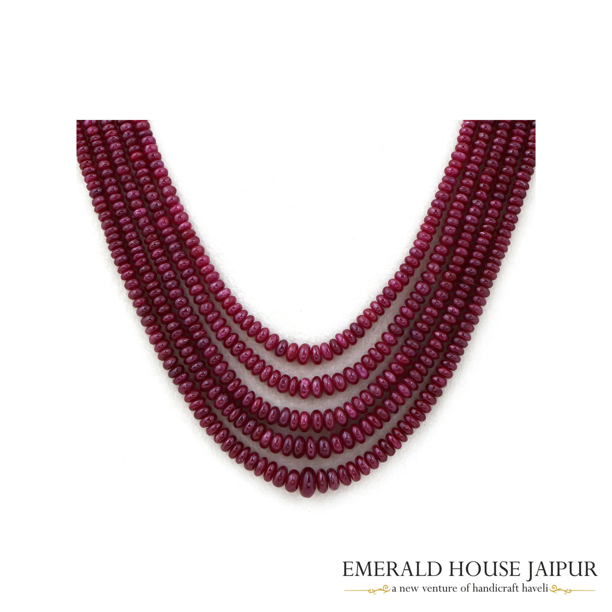 Mozambique Ruby Round Tumble 5 Beads Necklace Heated - Emerald House Jaipur