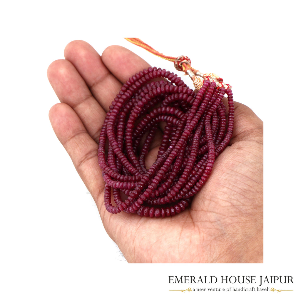 Mozambique Ruby Round Tumble 5 Beads Necklace Heated - Emerald House Jaipur