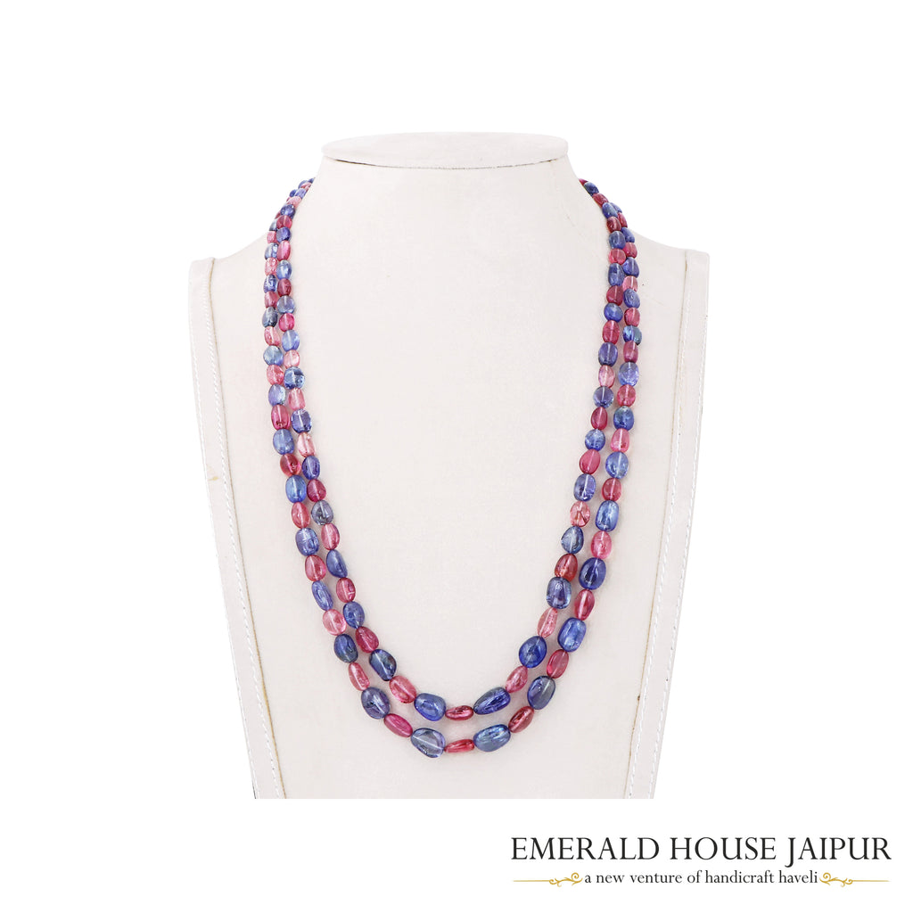Multi Sapphire 2 Beads Necklace BIg Tumble - Emerald House Jaipur