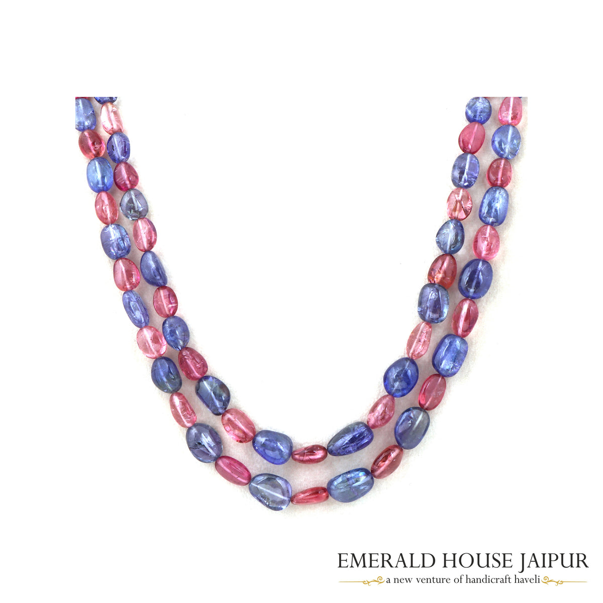 Multi Sapphire 2 Beads Necklace BIg Tumble - Emerald House Jaipur