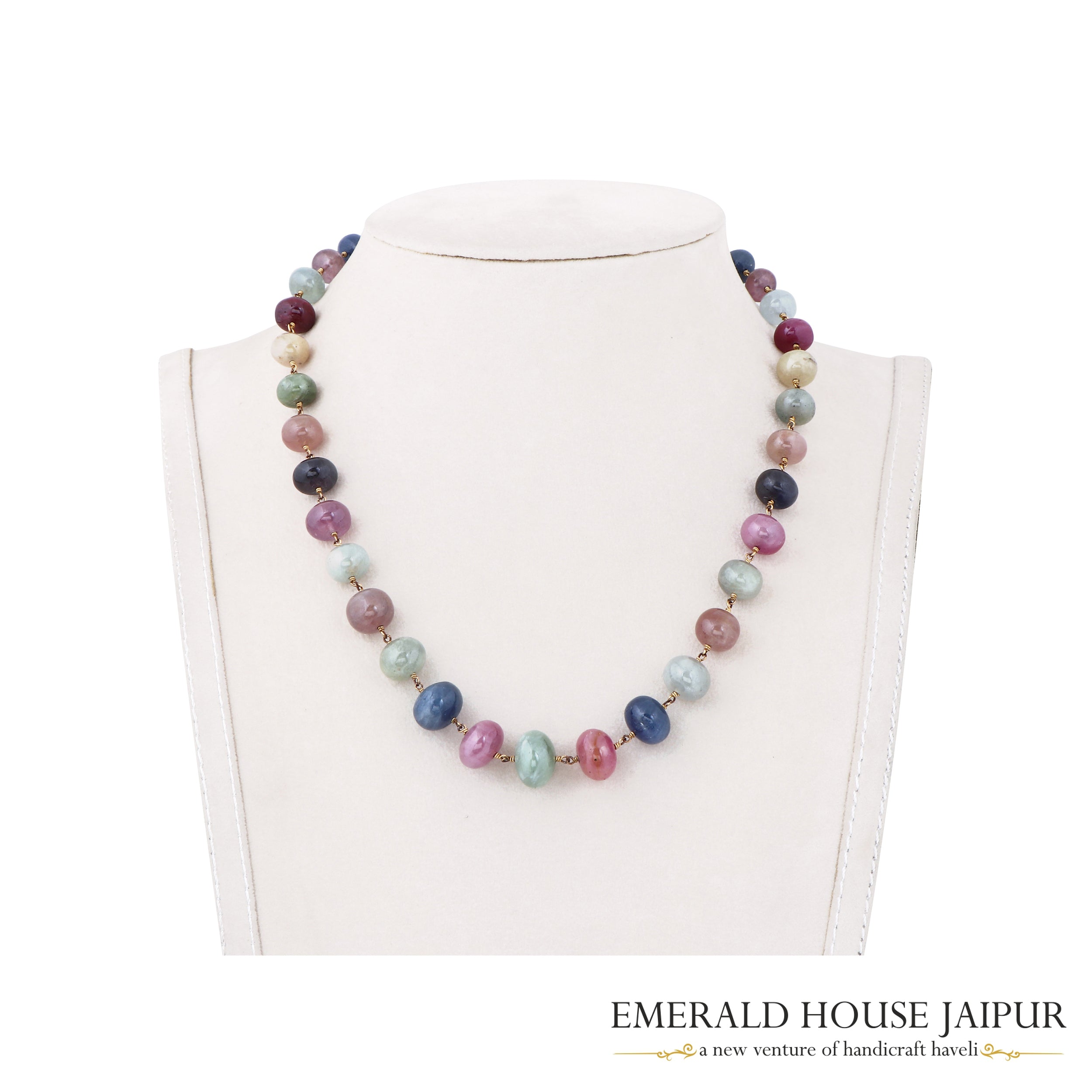 Multi Sapphire Beads Necklace Round Tumble - Emerald House Jaipur