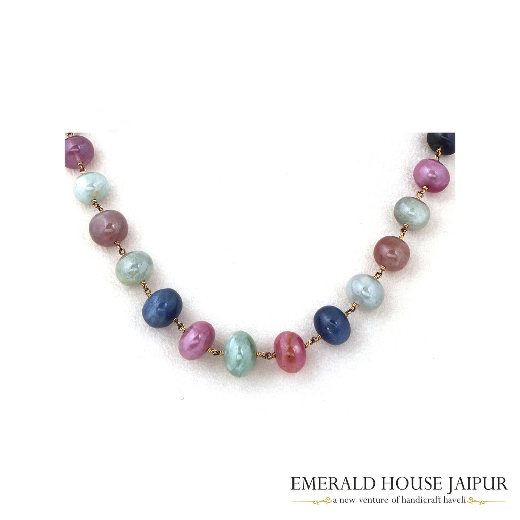 Multi Sapphire Beads Necklace Round Tumble - Emerald House Jaipur