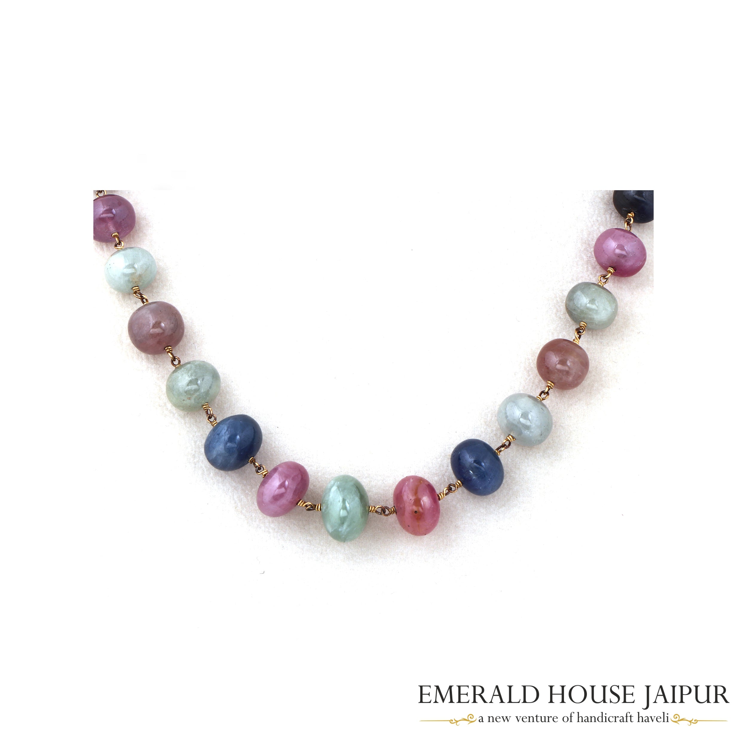 Multi Sapphire Beads Necklace Round Tumble - Emerald House Jaipur