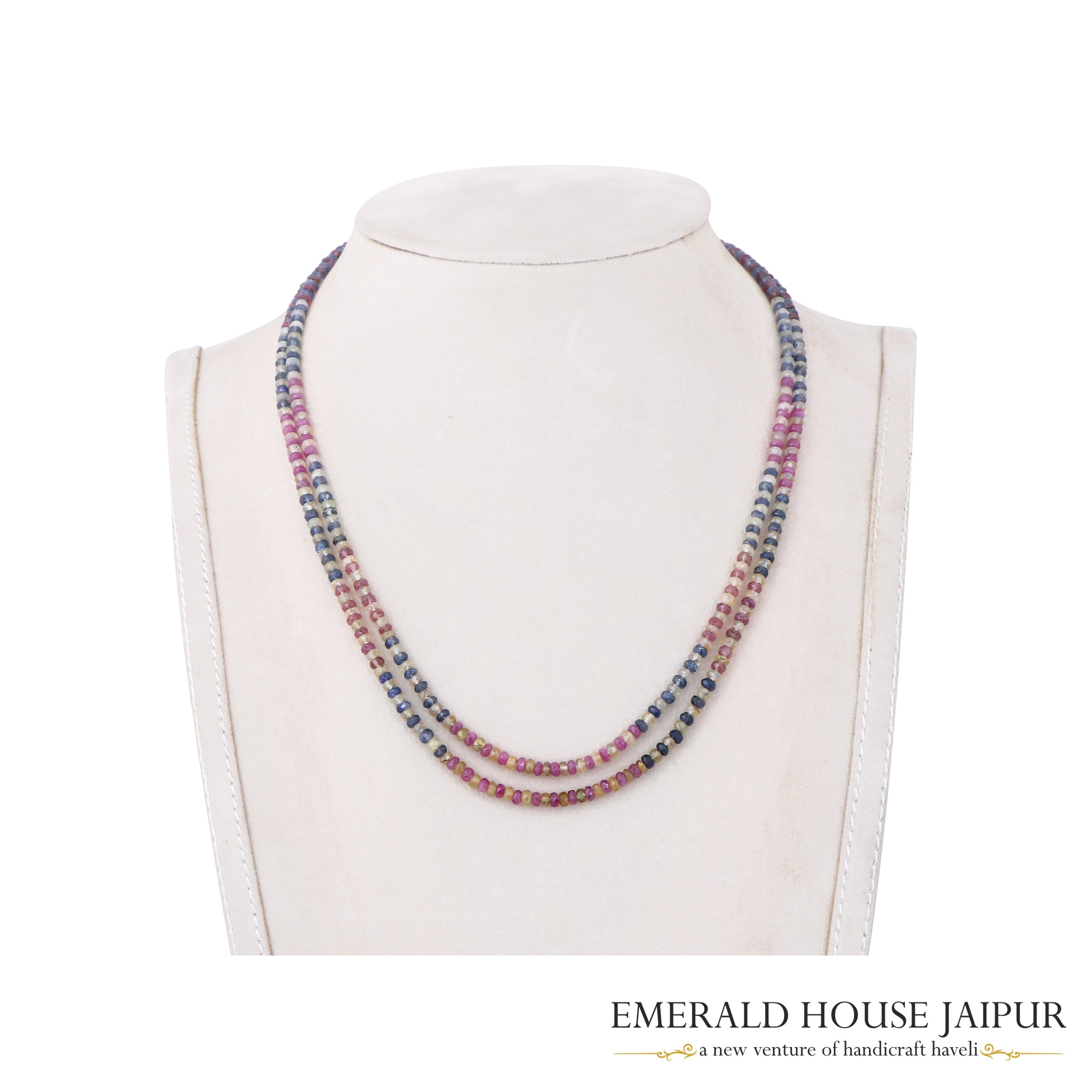 Multi Sapphire Dual Beads Necklace Round Faceted - Emerald House Jaipur