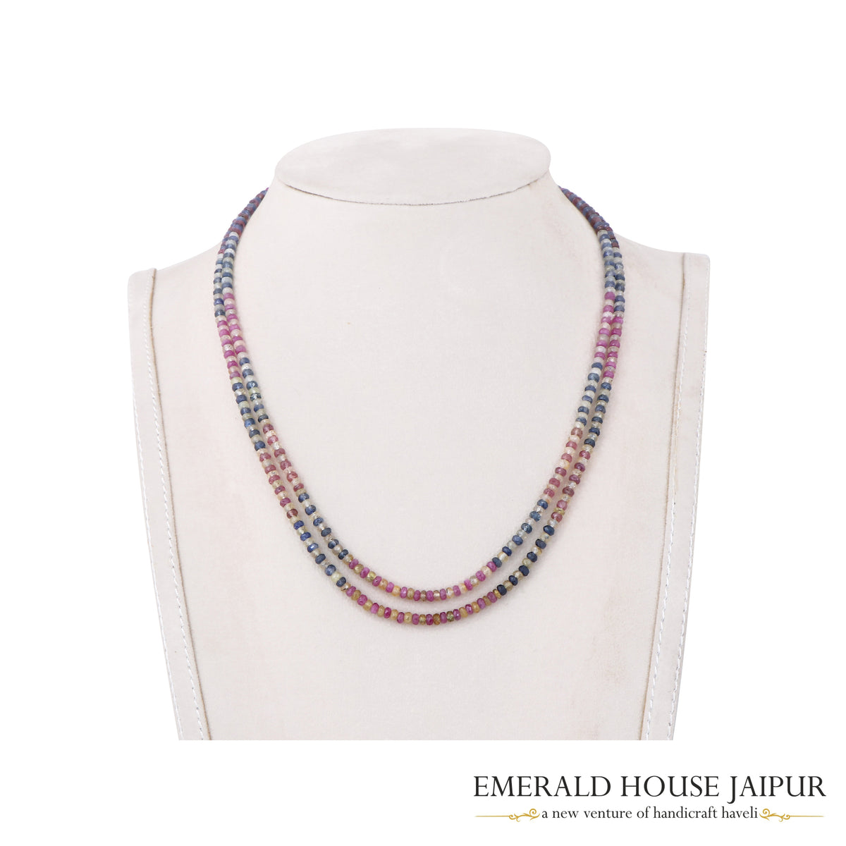 Multi Sapphire Dual Beads Necklace Round Faceted - Emerald House Jaipur