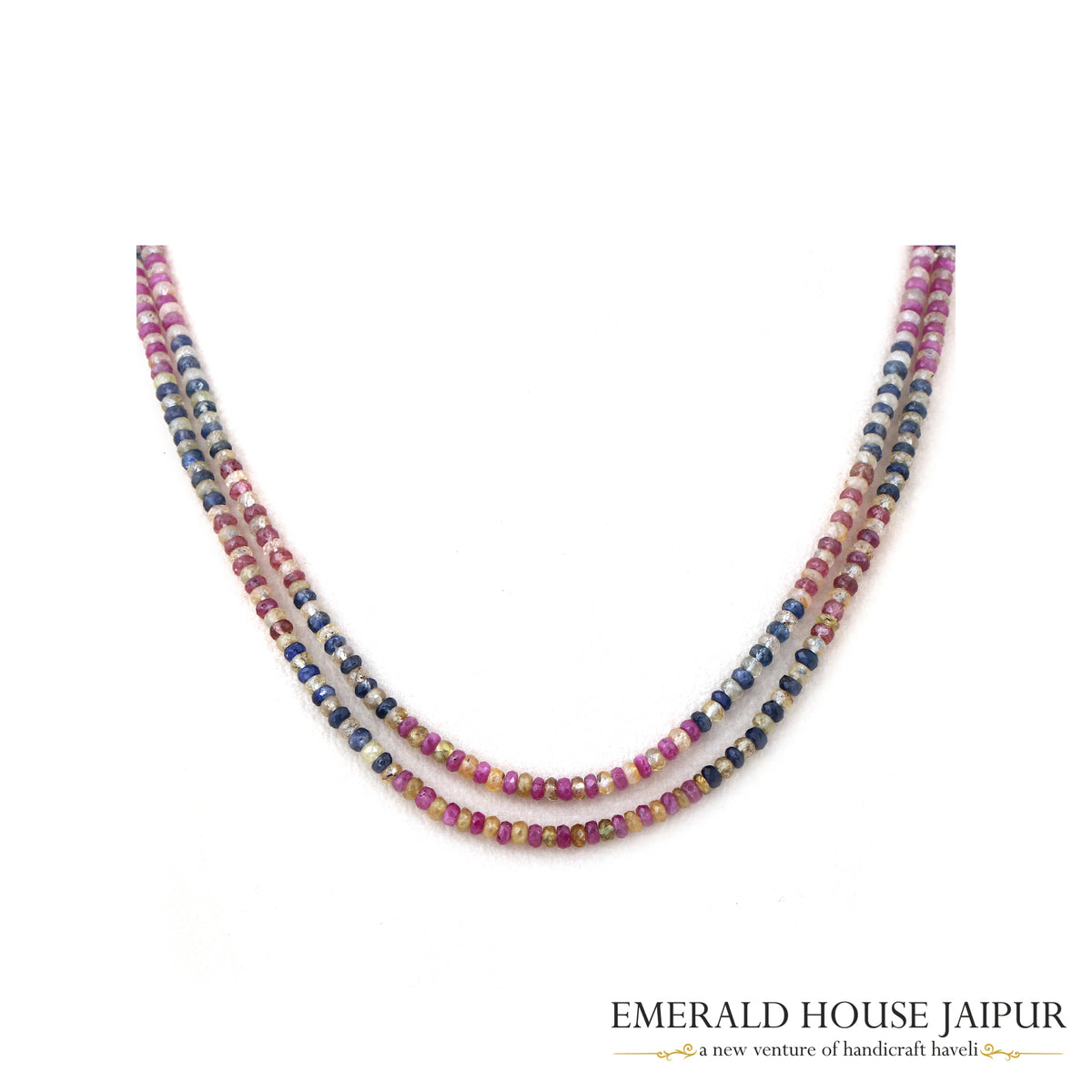 Multi Sapphire Dual Beads Necklace Round Faceted - Emerald House Jaipur