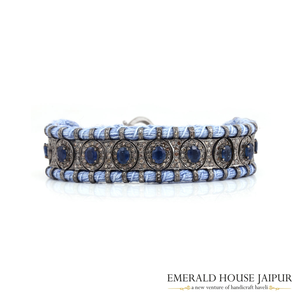 Oval Blue Sapphire & Diamonds Bracelet - Emerald House Jaipur