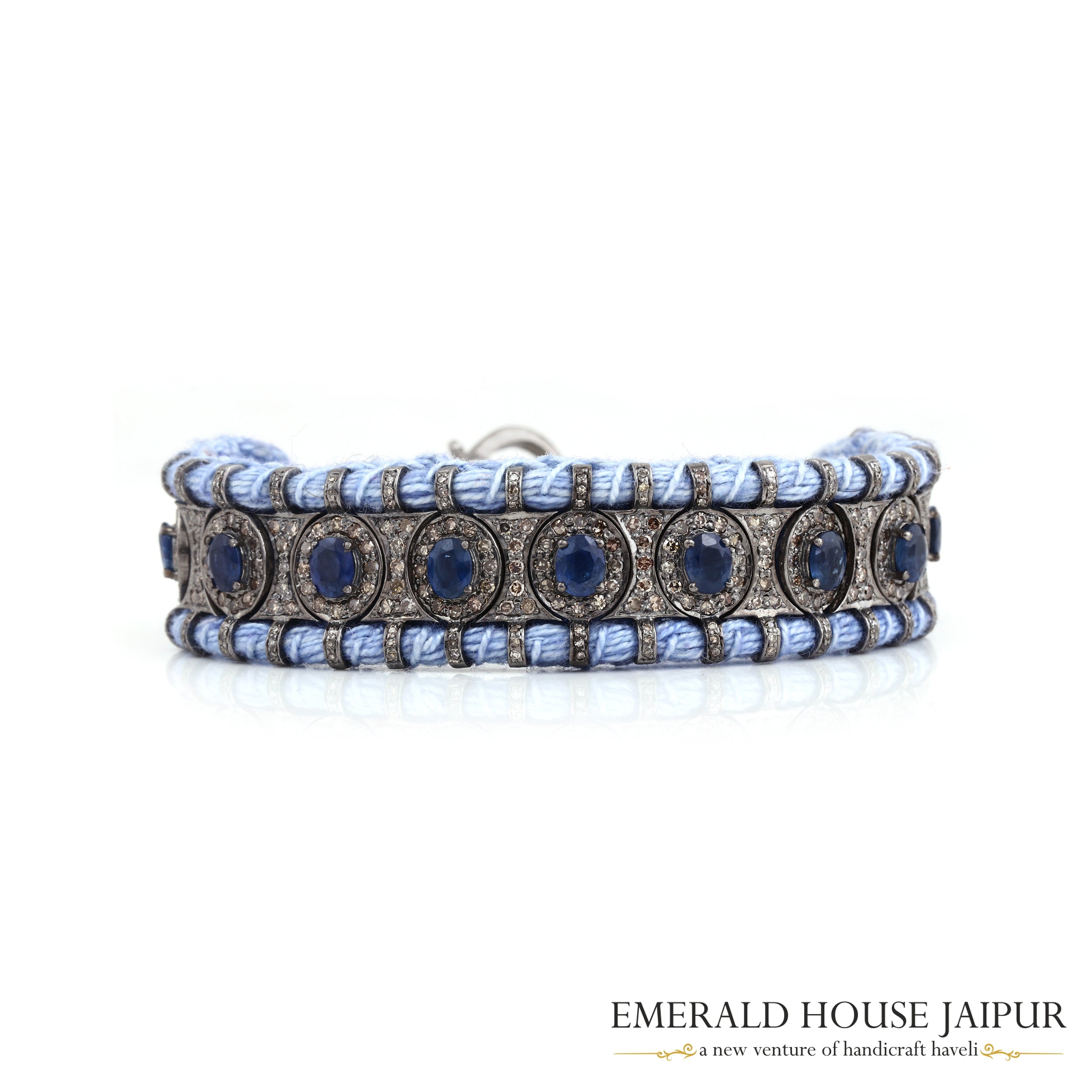 Oval Blue Sapphire & Diamonds Bracelet - Emerald House Jaipur