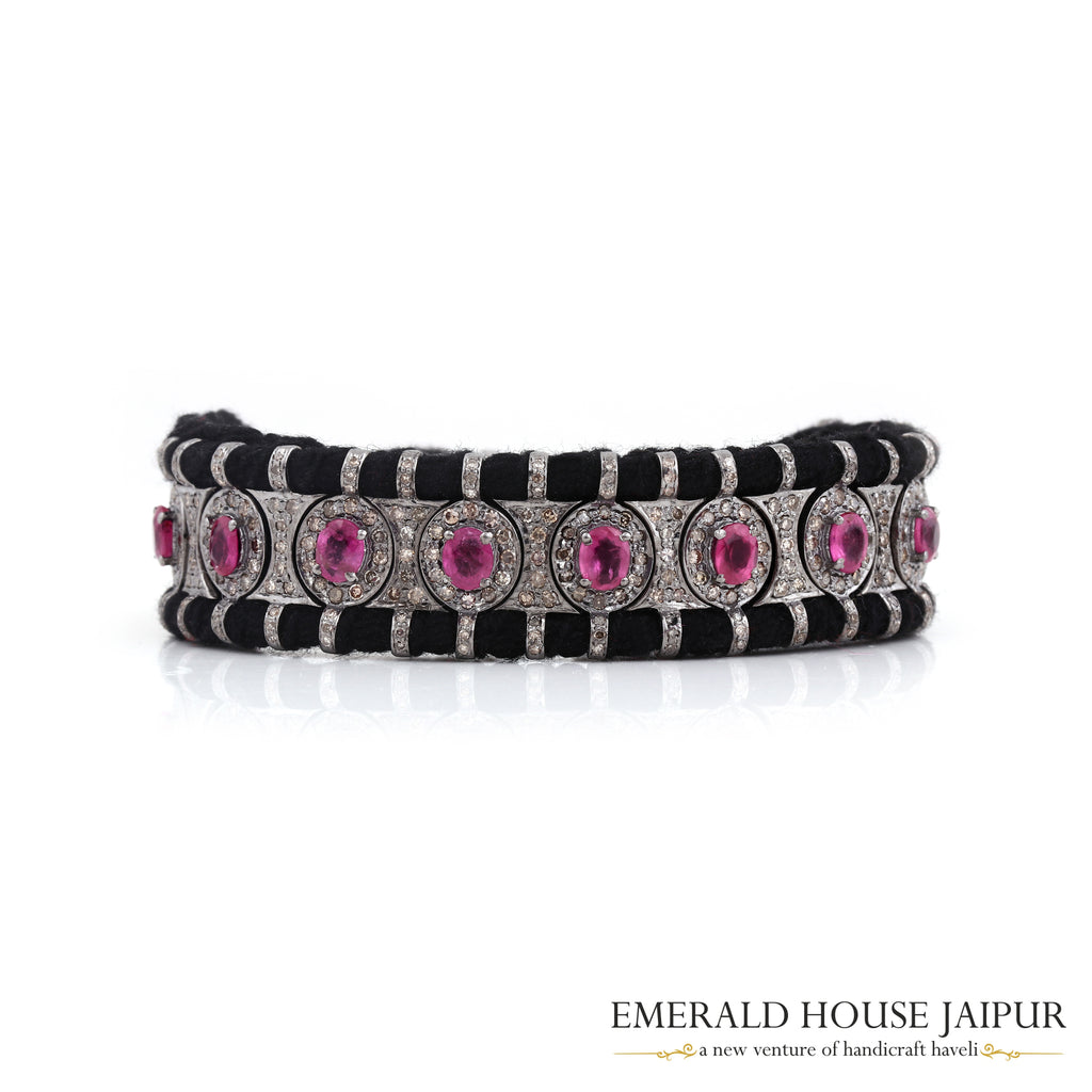 Oval Ruby & Diamonds Bracelet - Emerald House Jaipur