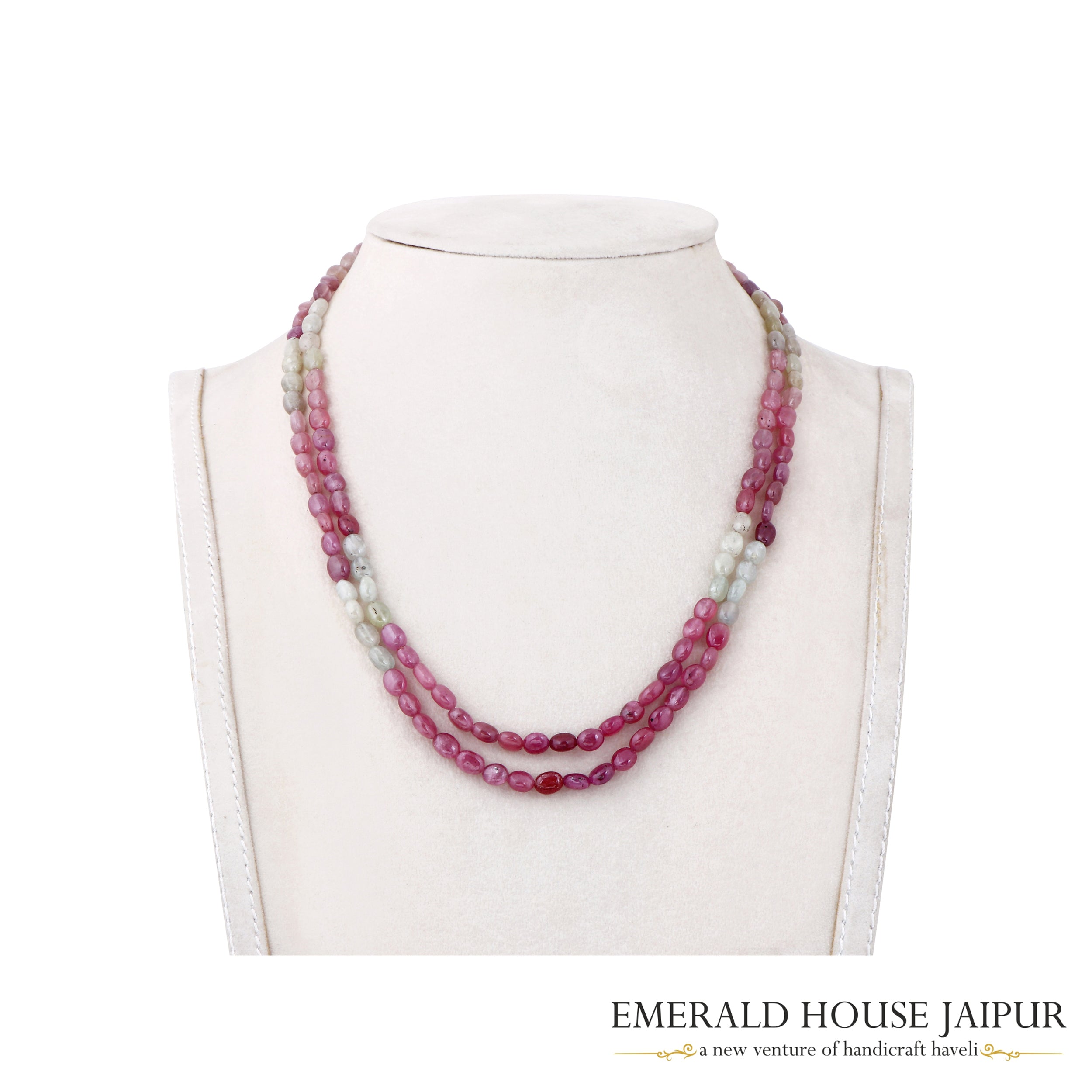 Pink & White Sapphire 2 Beads Necklace Tumble - Emerald House Jaipur