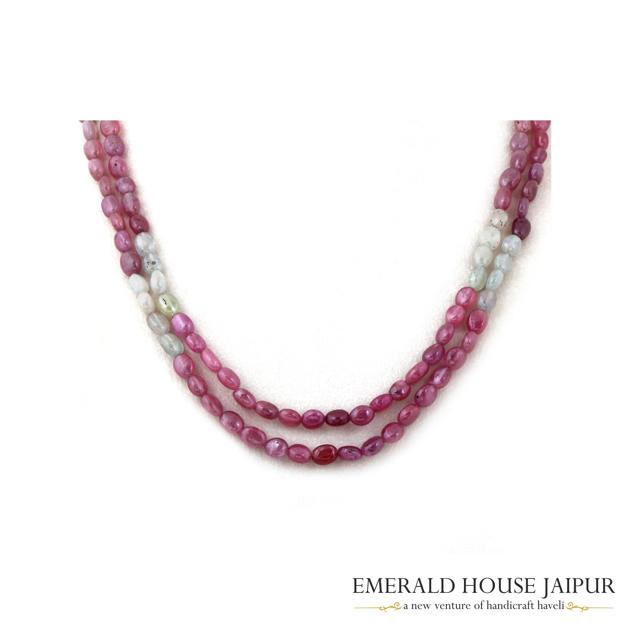 Pink & White Sapphire 2 Beads Necklace Tumble - Emerald House Jaipur
