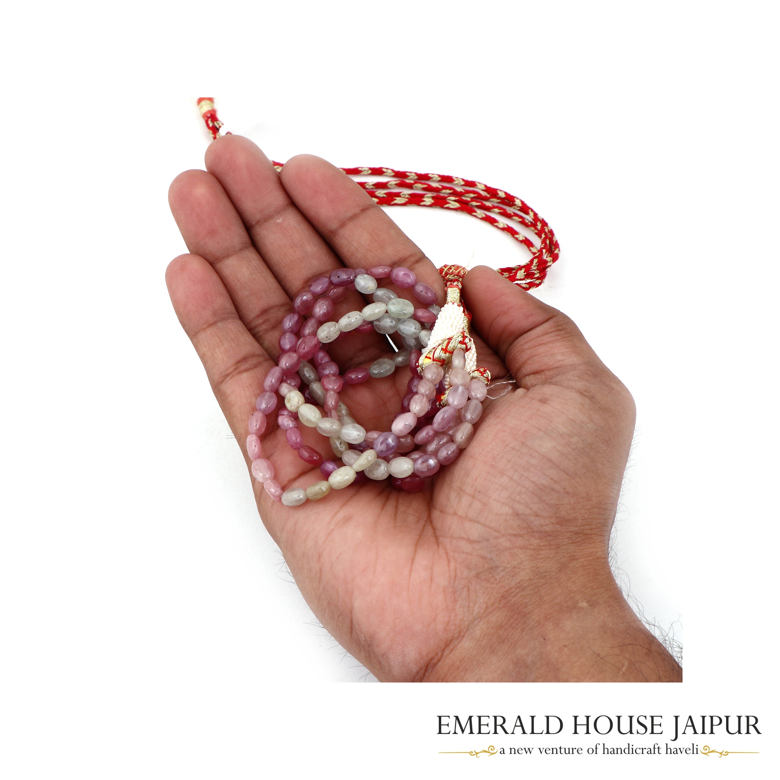 Pink & White Sapphire 2 Beads Necklace Tumble - Emerald House Jaipur
