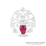 Rosecut Ruby & Diamonds Brooch - Emerald House Jaipur