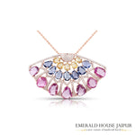 Rosecut Sapphires & Diamonds Brooch cum Pendant - Emerald House Jaipur