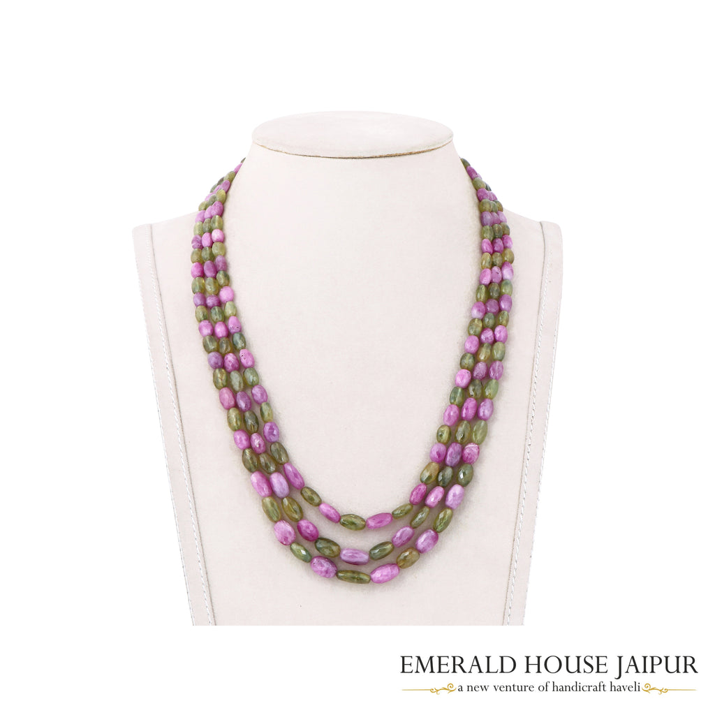Sri Lankan 3 Pastel Multi Sapphire Beads Necklace Faceted - Emerald House Jaipur
