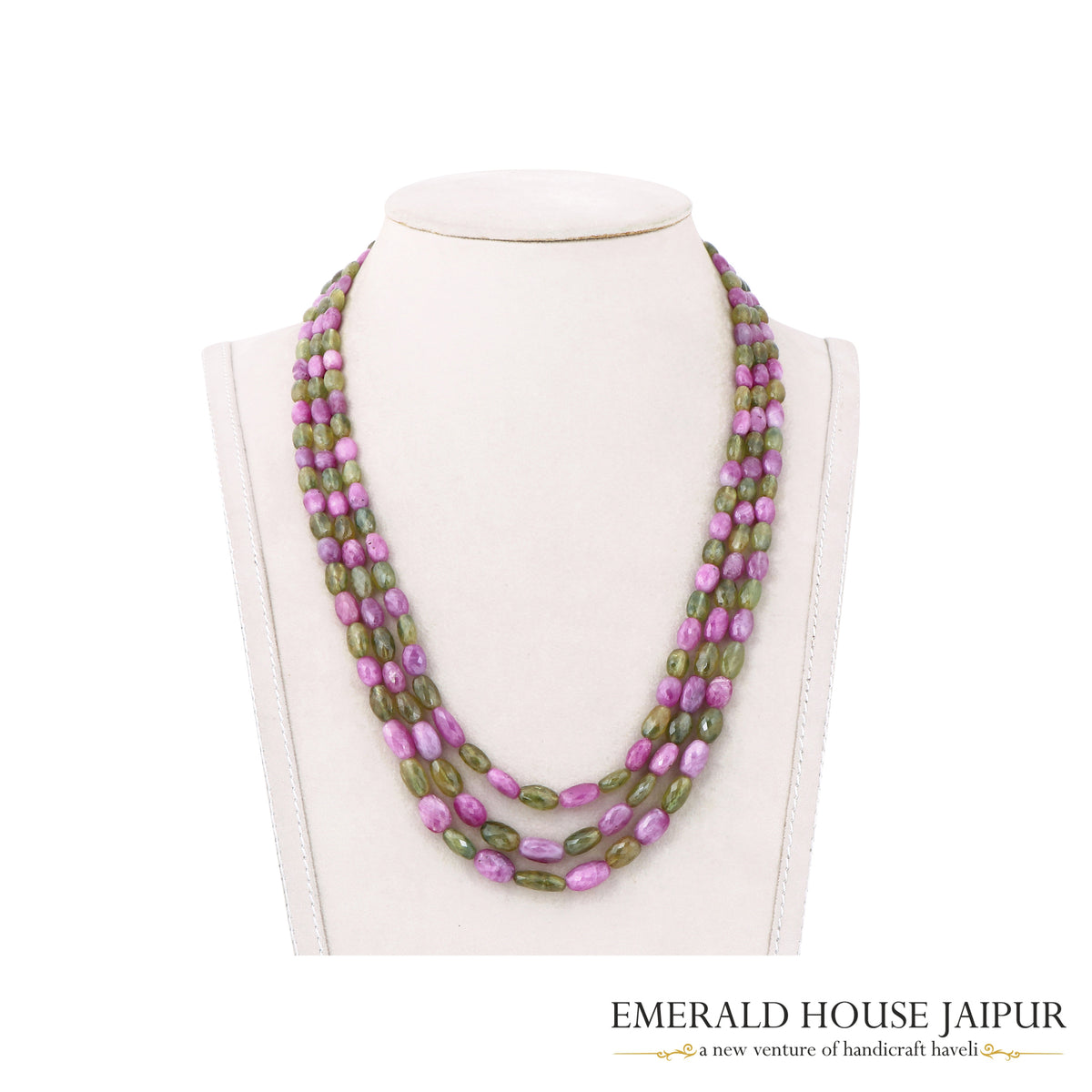 Sri Lankan 3 Pastel Multi Sapphire Beads Necklace Faceted - Emerald House Jaipur