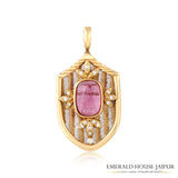 Tourmaline & Diamond Shield Pendant cum Brooch - Emerald House Jaipur