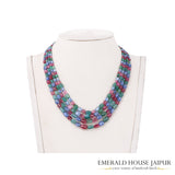 Tri-Precious Multi Stones 4 Beads Neckalce - Emerald House Jaipur