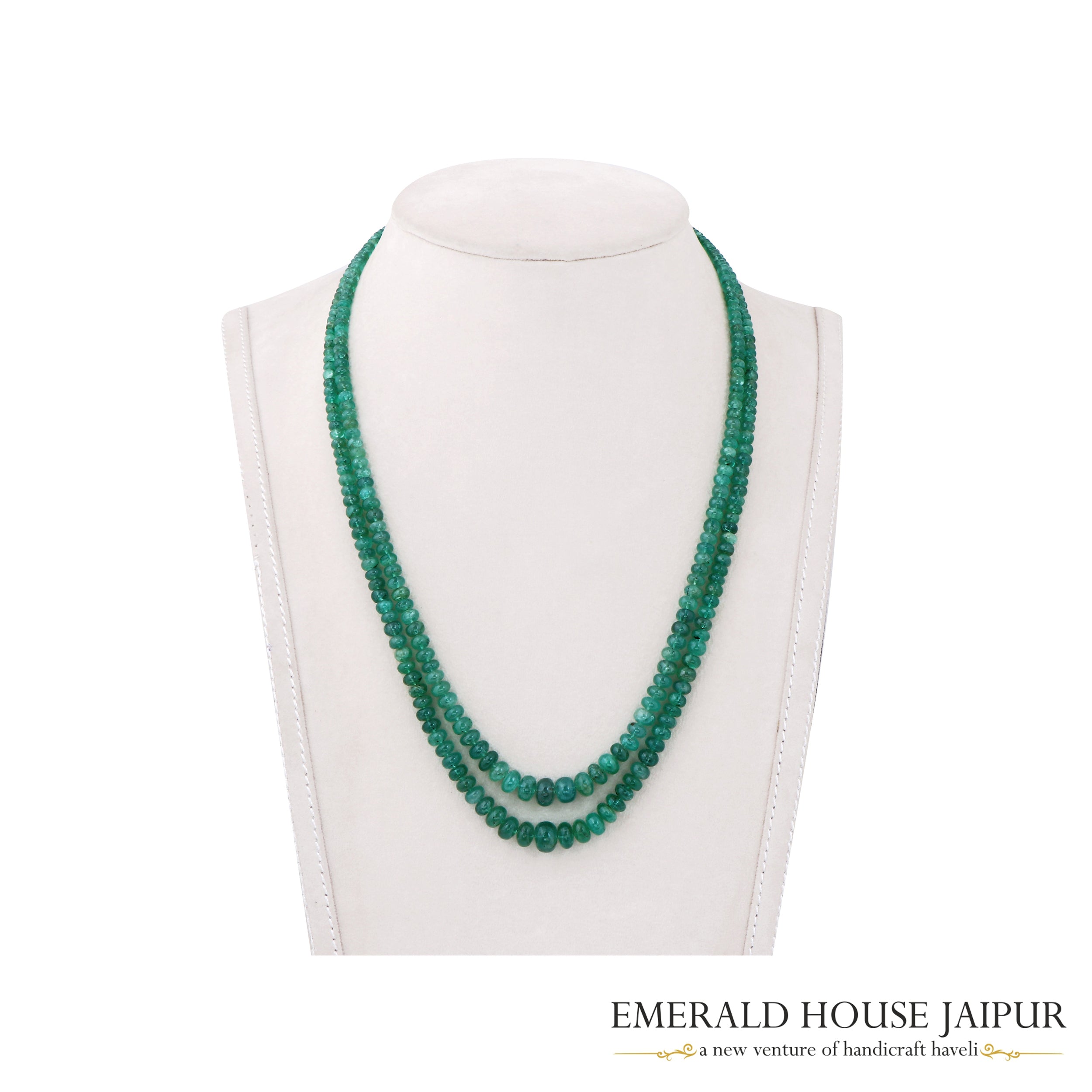 Zambian 2 Emerald Beads Necklace Round Tumble - Emerald House Jaipur