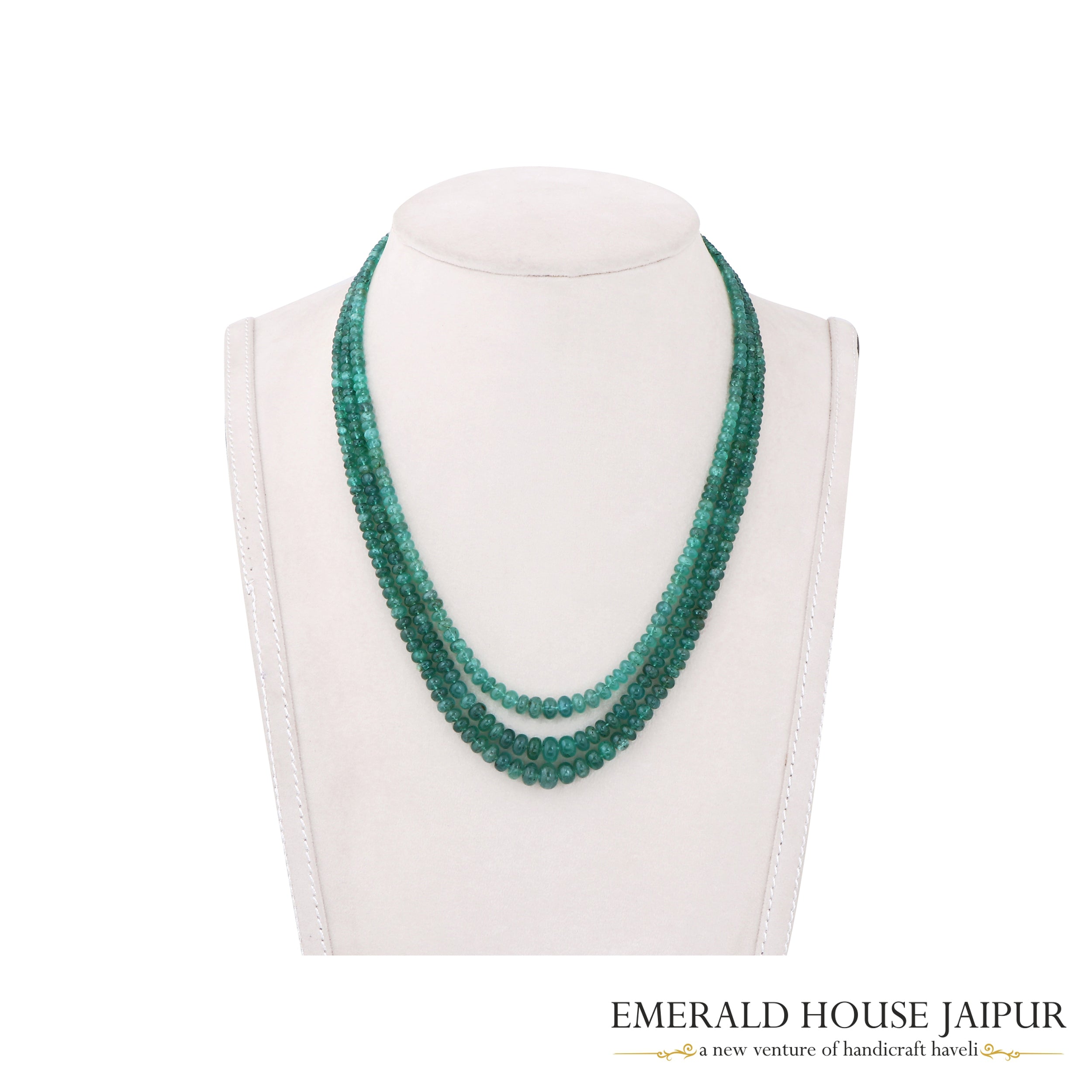 Zambian 3 Emerald Beads Necklace Round Tumble - Emerald House Jaipur