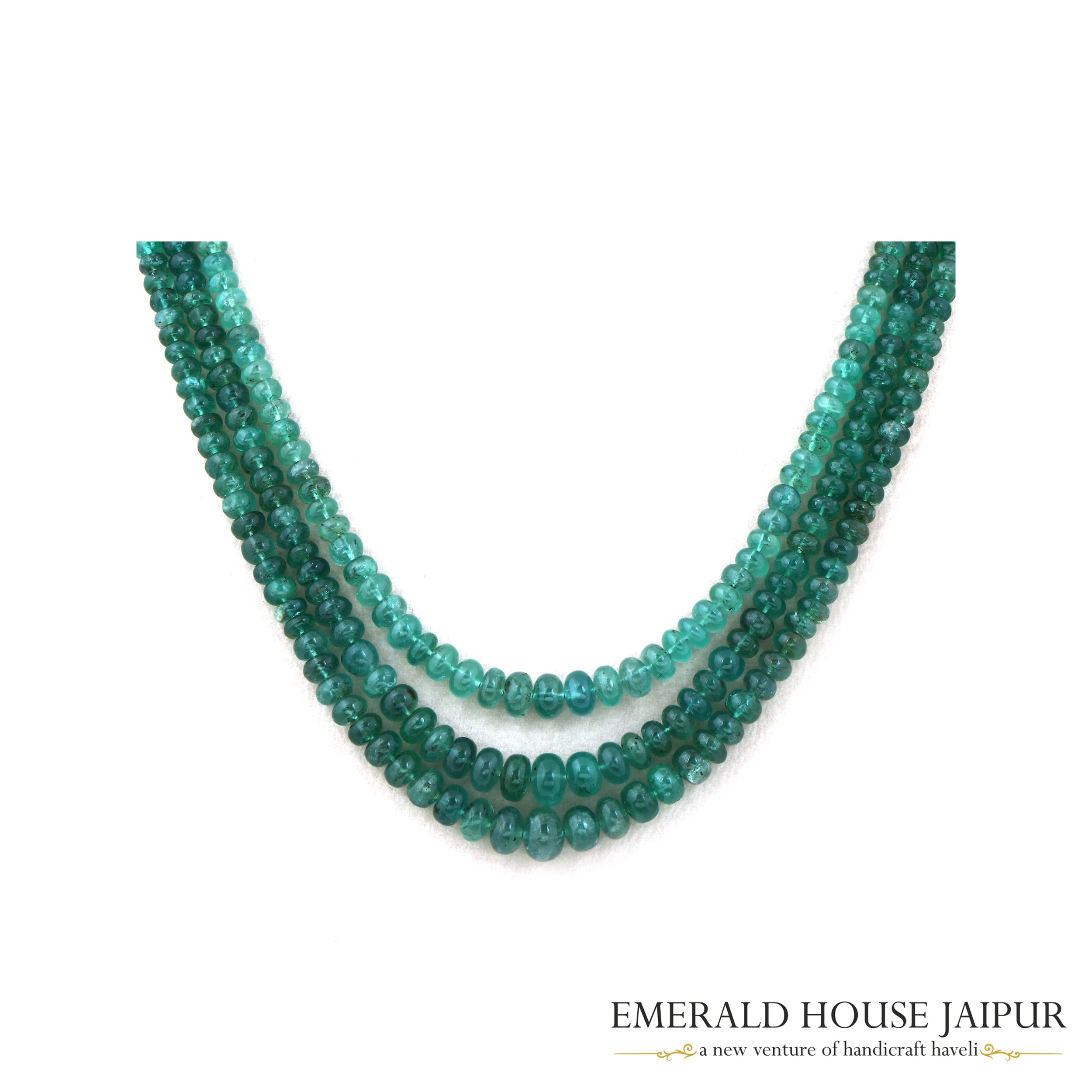 Zambian 3 Emerald Beads Necklace Round Tumble - Emerald House Jaipur