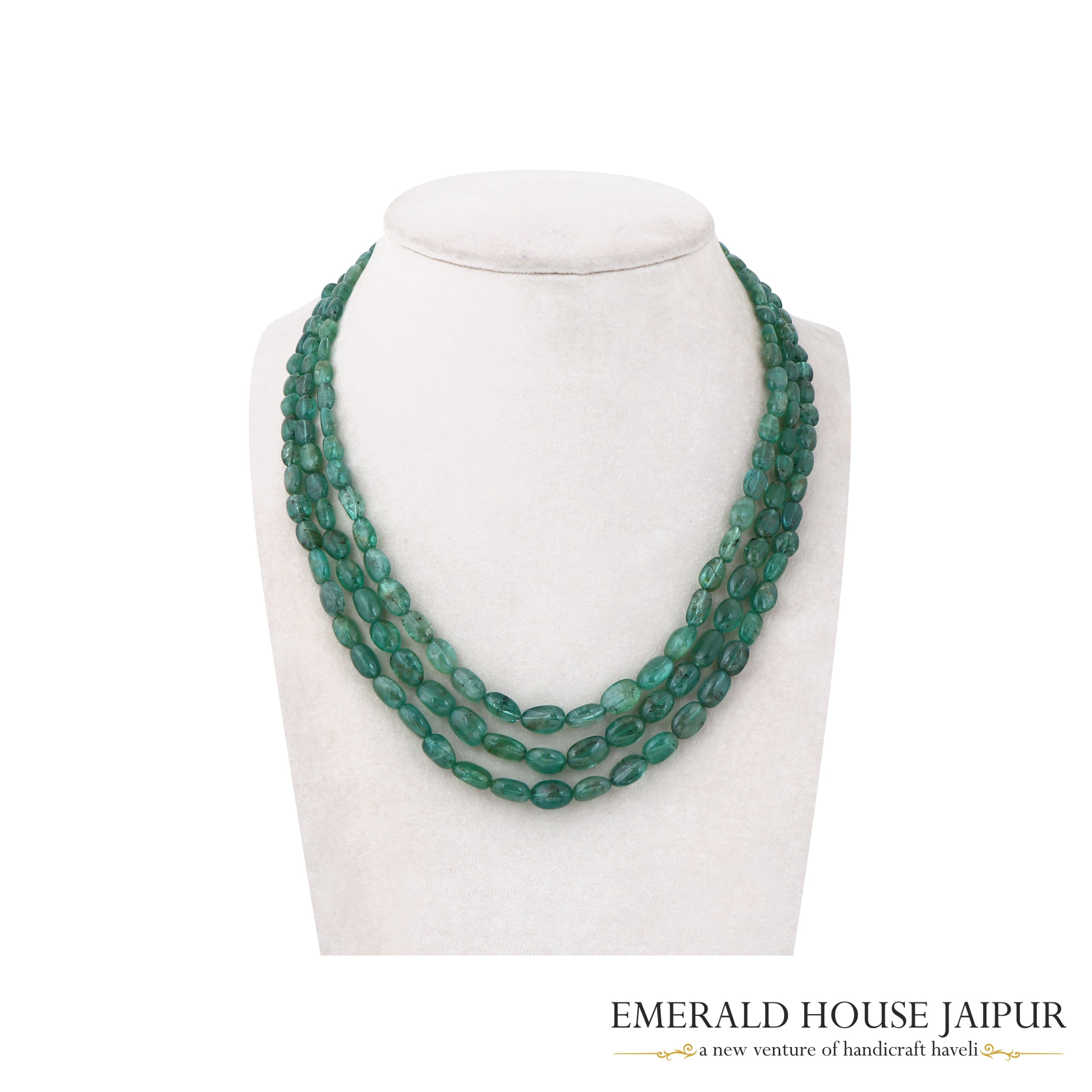 Zambian 3 Emerald Beads Necklace Tumble - Emerald House Jaipur