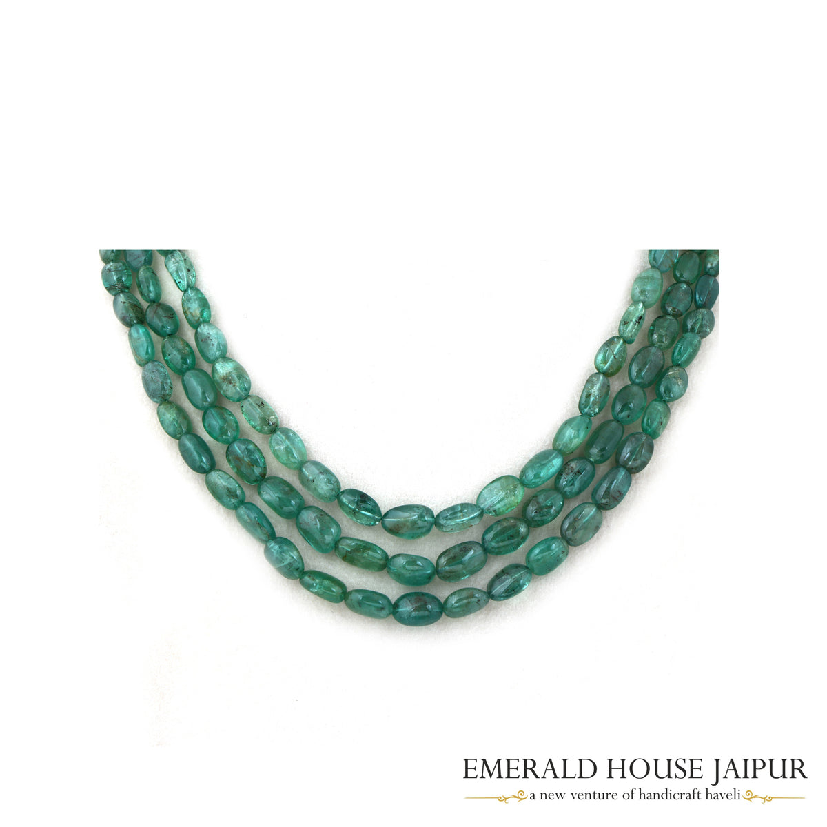 Zambian 3 Emerald Beads Necklace Tumble - Emerald House Jaipur