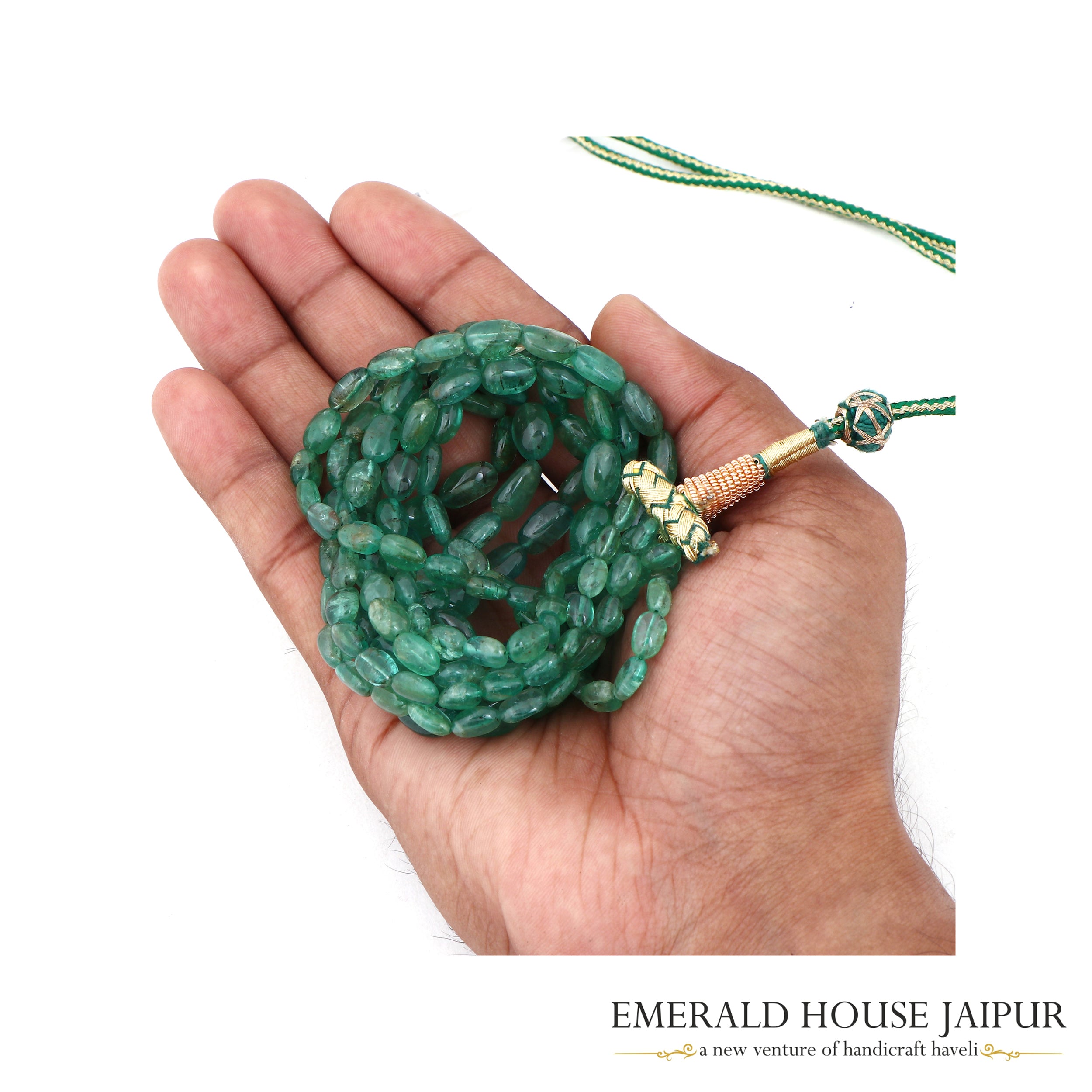 Zambian 3 Emerald Beads Necklace Tumble - Emerald House Jaipur