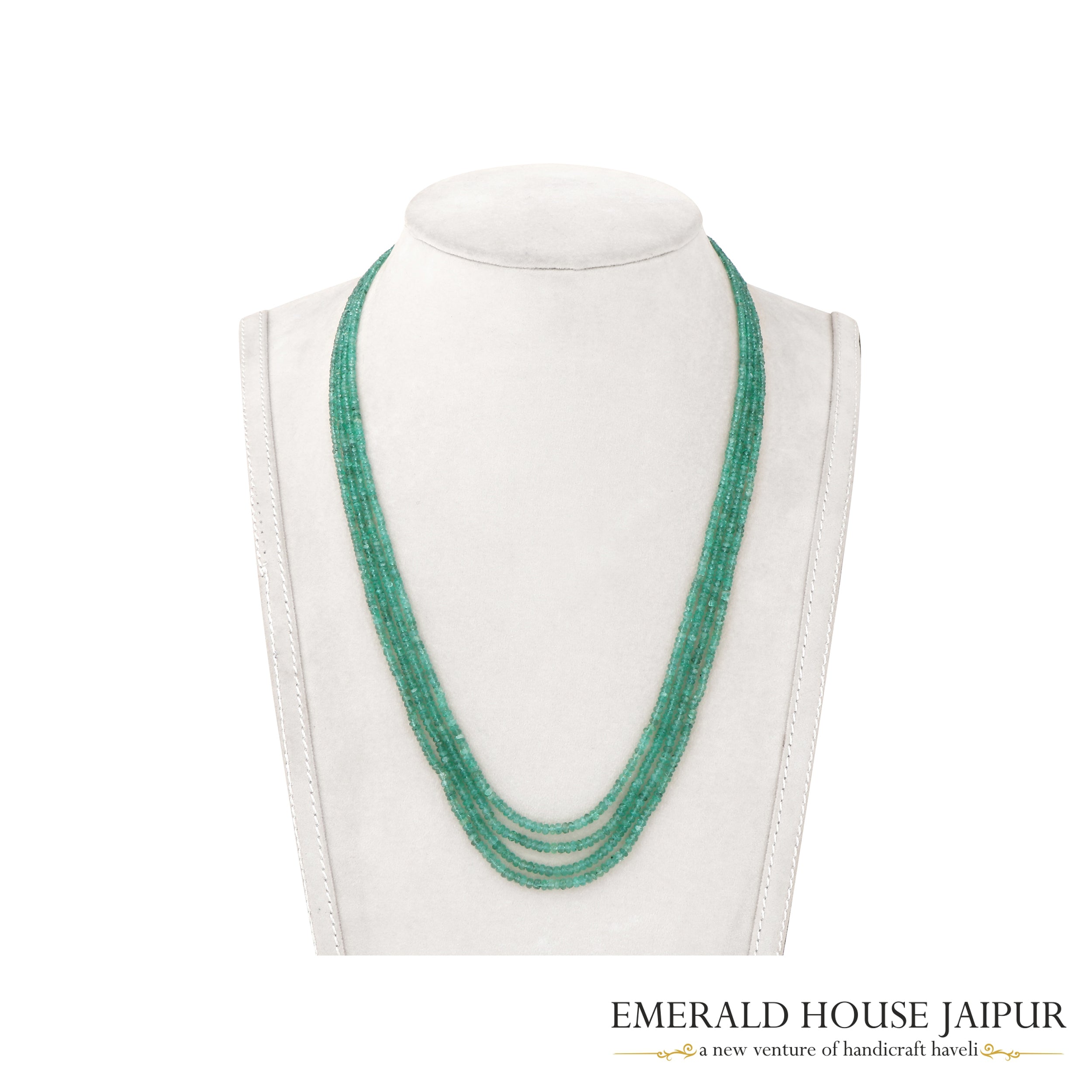 Zambian 4 Emerald Beads Necklace Full Cut - Emerald House Jaipur