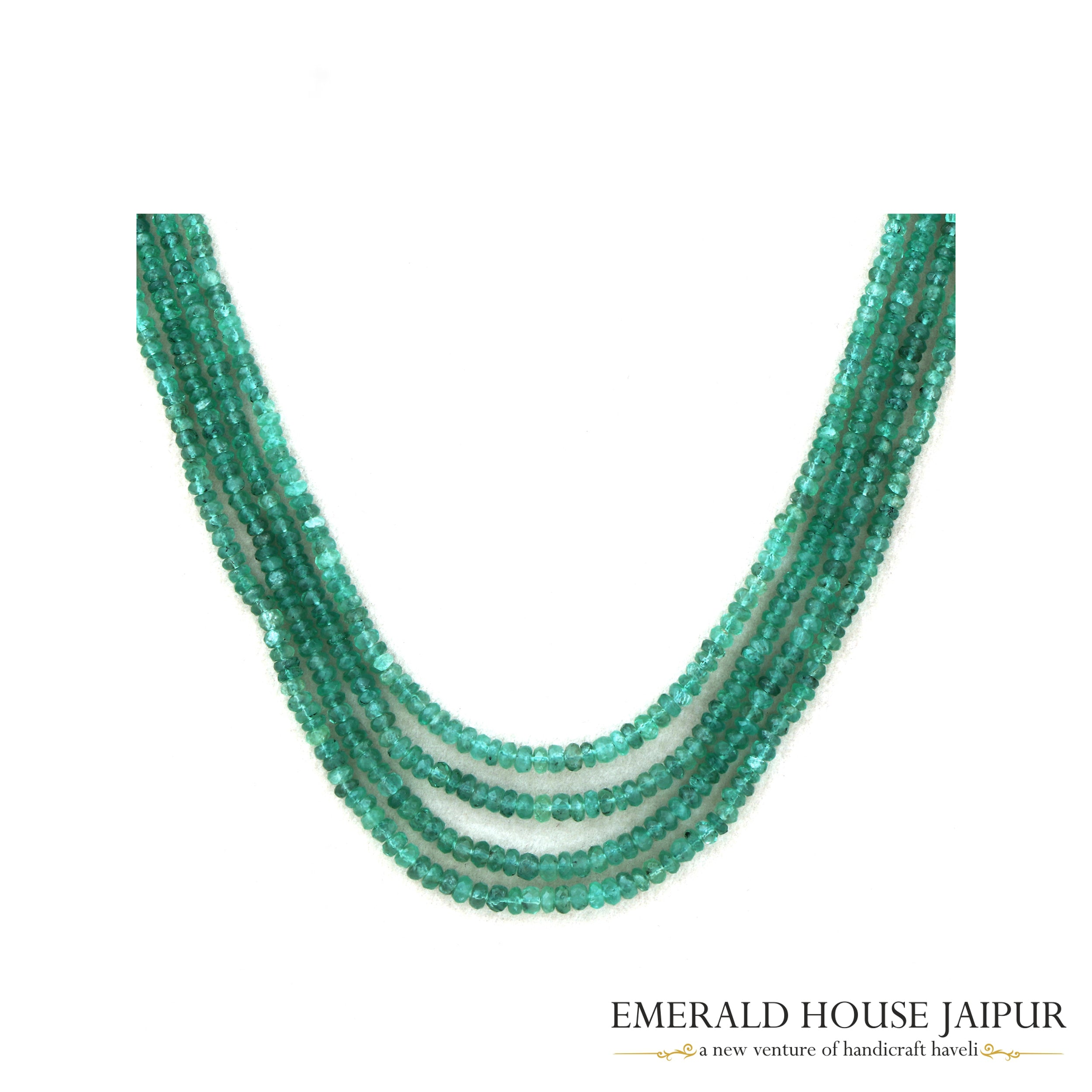 Zambian 4 Emerald Beads Necklace Full Cut - Emerald House Jaipur