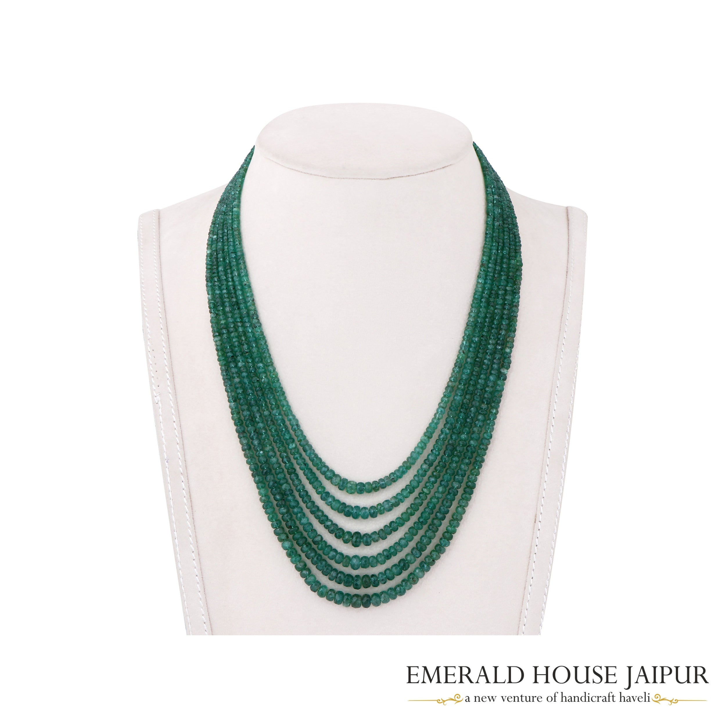 Zambian 6 Emerald Beads Necklace Full  Round Cut - Emerald House Jaipur