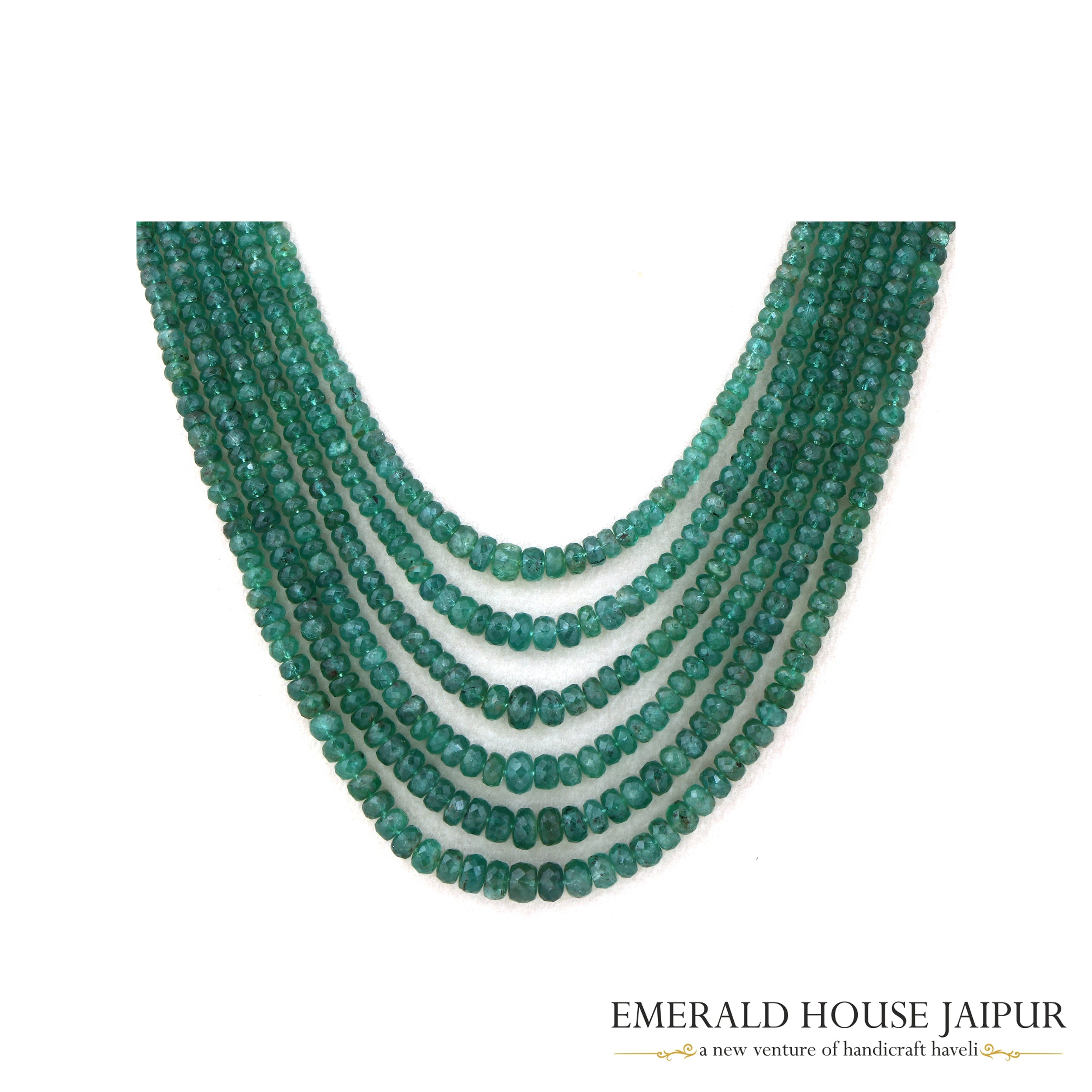 Zambian 6 Emerald Beads Necklace Full  Round Cut - Emerald House Jaipur