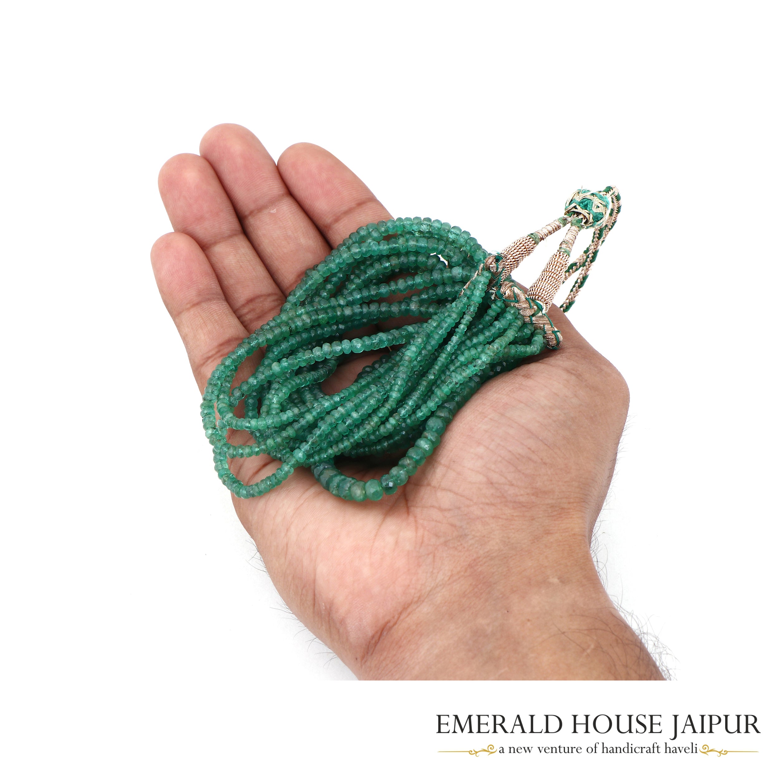 Zambian 6 Emerald Beads Necklace Full  Round Cut - Emerald House Jaipur